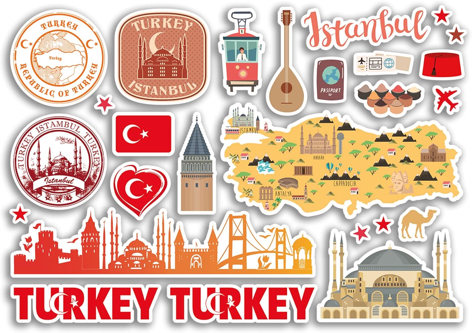 A5 Aufkleberbogen Türkei Sehenswürdigkeiten Vinyl Aufkleber - Türkische ...