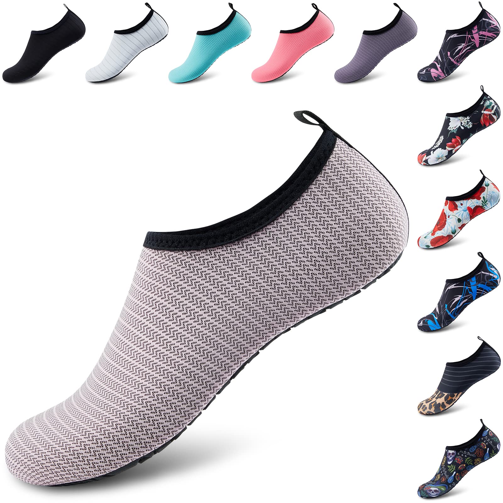 Womens Water Shoes Quick-Dry Aqua Socks Barefoot Slip-on Beach Swim Surf Yoga Water Sports Shoes Pink-38/39