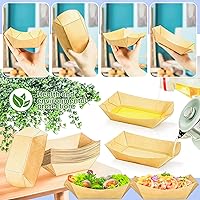 Vista 3 de MotBach Paquete de 120 bandejas de papel desechables de 2 libras de papel para barcos, bandeja de servir comida kraft, cestas para aperitivos