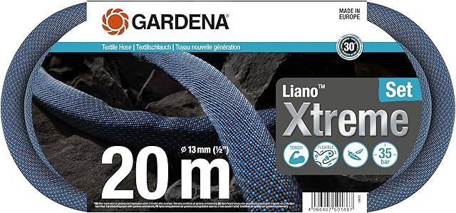 Gardena Gardena Liano Xtreme 1/2 Zoll, 20m Set: Extrem robuster Gartenschlauch aus Textilgewebe, mit PVC-Innenschlauch, leichtgewichtig, wetterbeständig (18470-20) — Schläuche