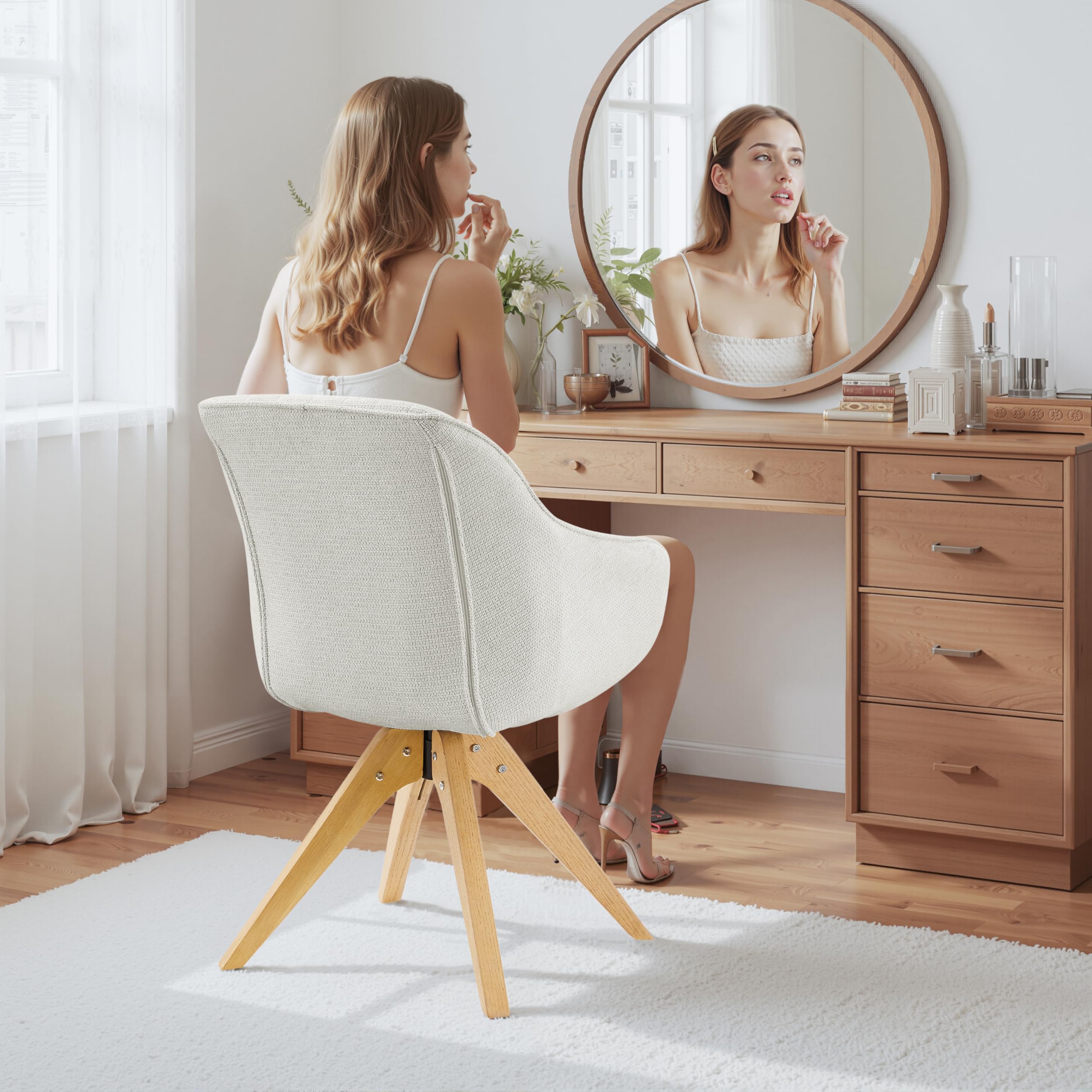 Zouron - Silla de Comedor con Patas de Madera, Silla giratoria, Silla de Cocina, Silla de salón con reposabrazos, Silla de Oficina en casa, Color Beige