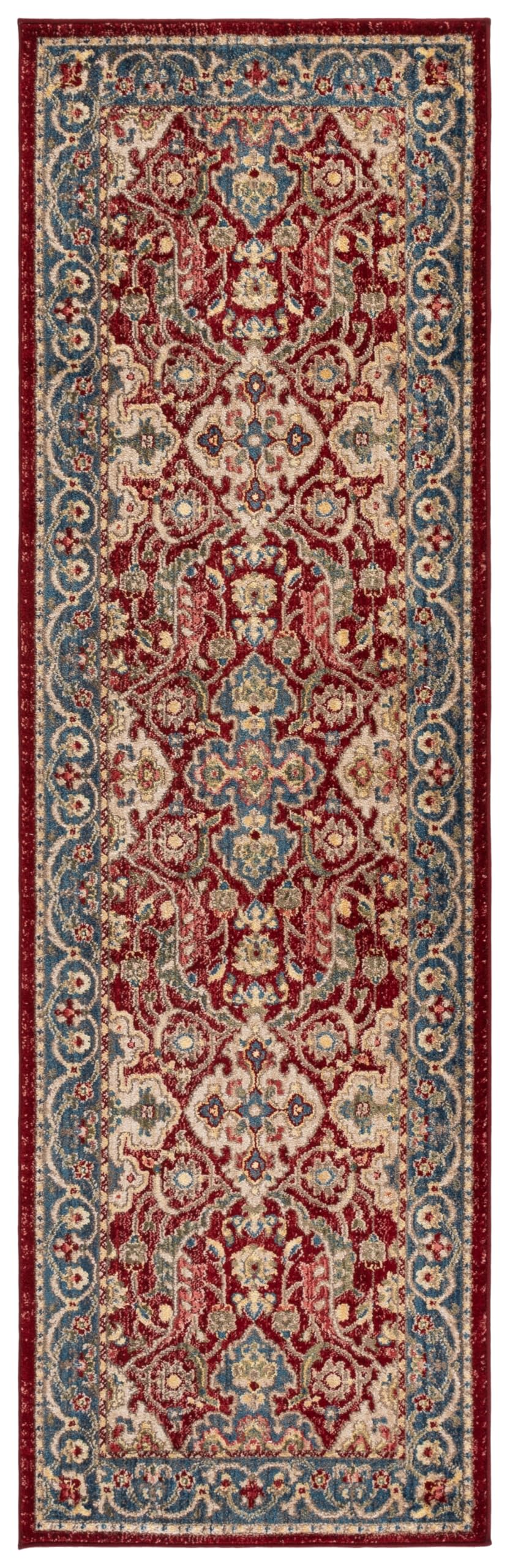 SAFAVIEH Kashan Collection Runner Rug - 2'6" x 10' Runner, Red & Blue, Traditional Oriental Design, Ideal for High Traffic Areas in Living Room,