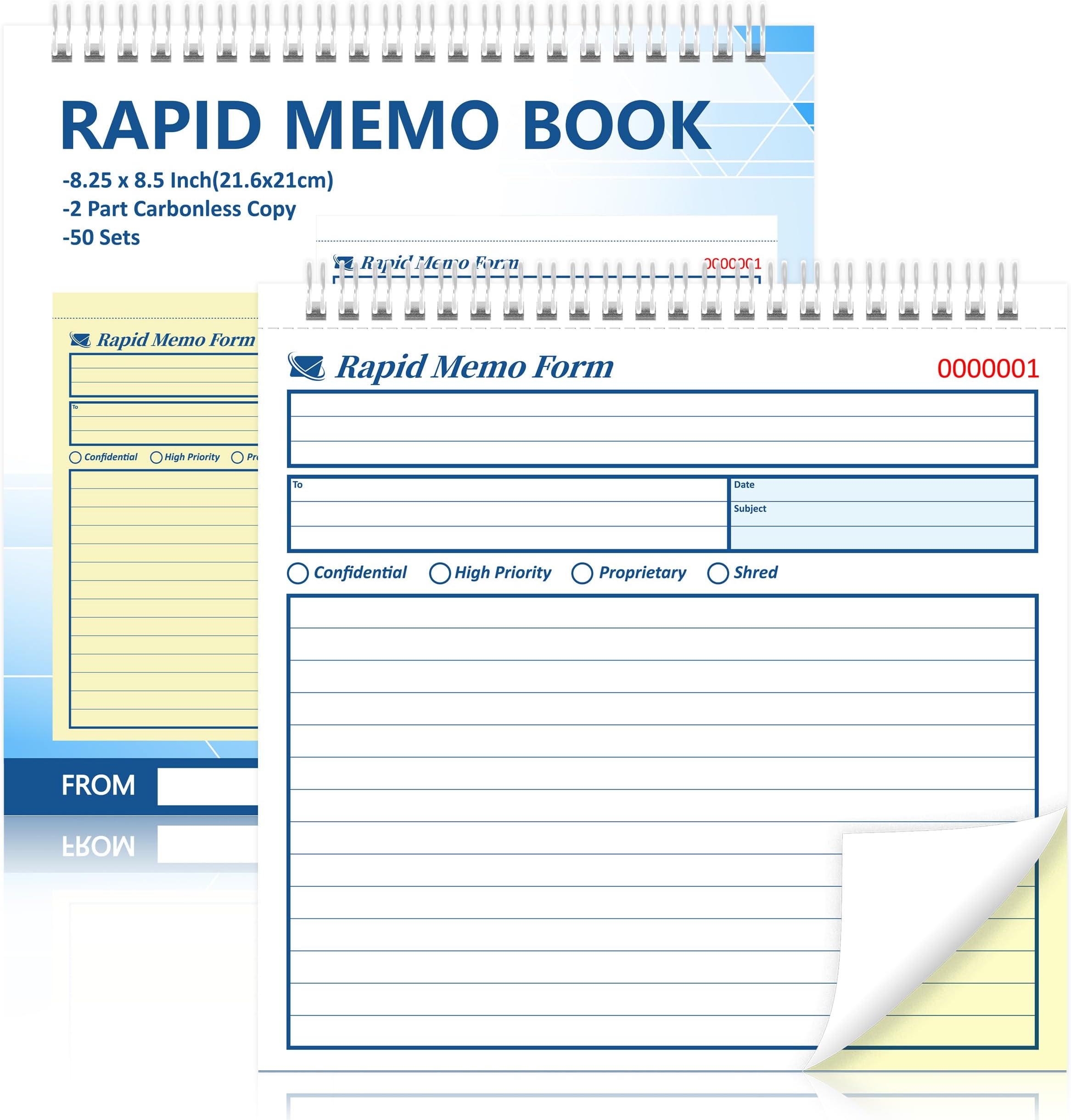 50 Sets Rapid Memo Book 8.5 x 8.25 Inch Memo Pad Memorandum Book 2 Part Carbonless Duplicate for Office Communication Business Message Recording (1)
