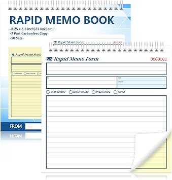 50 Sets Rapid Memo Book 8.5 x 8.25 Inch Memo Pad Memorandum Book 2 Part Carbonless Duplicate for Office Communication Business Message Recording 1