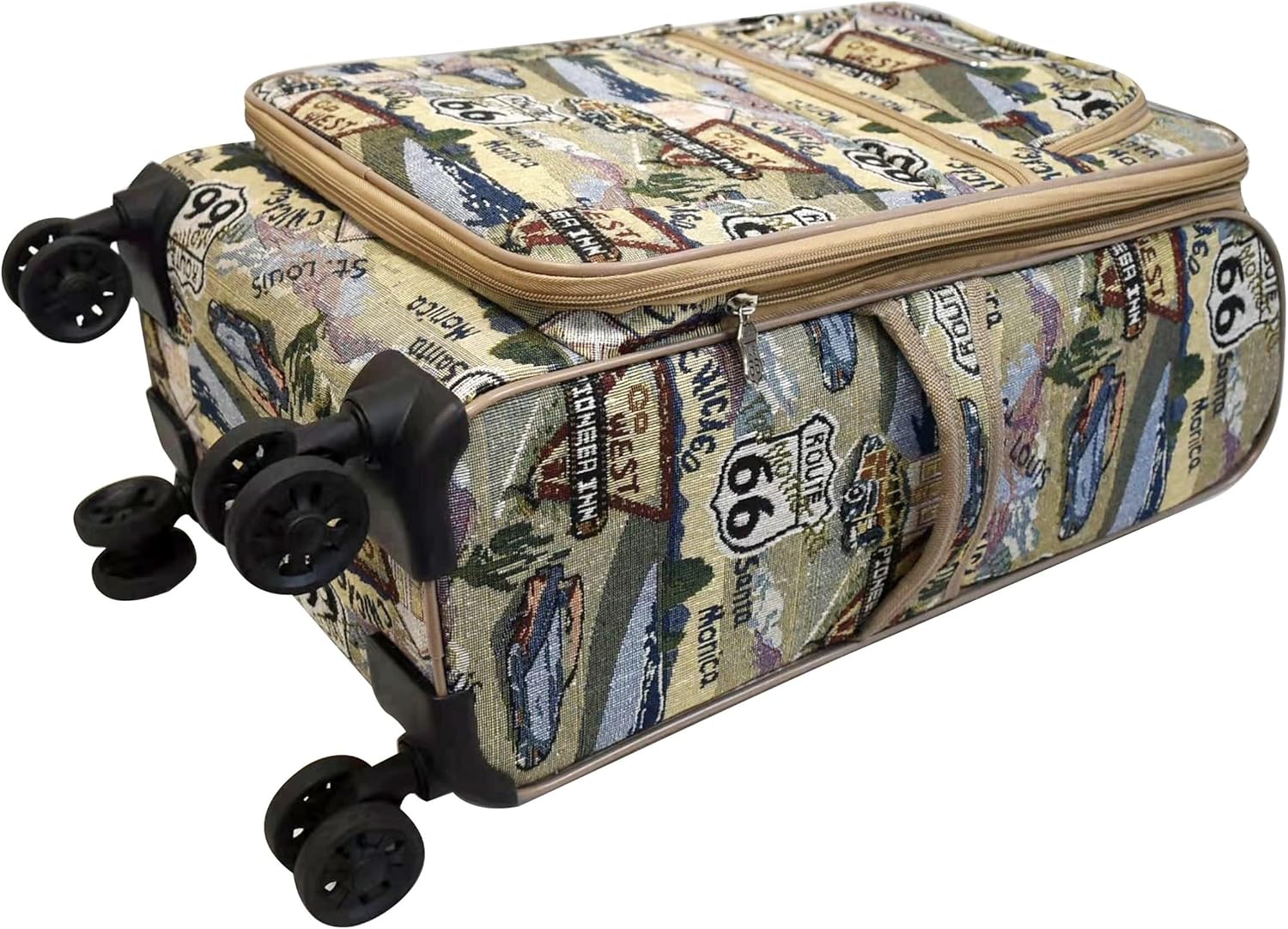 Karriage-Mate Softside Luggage Set. With Spinning Wheels, Expandable Interior Space, TSA Lock and Luggage Strap. Extremely Lightweight. Carry on Size Included (Route 66-Theme) (Spinner Set of 3)