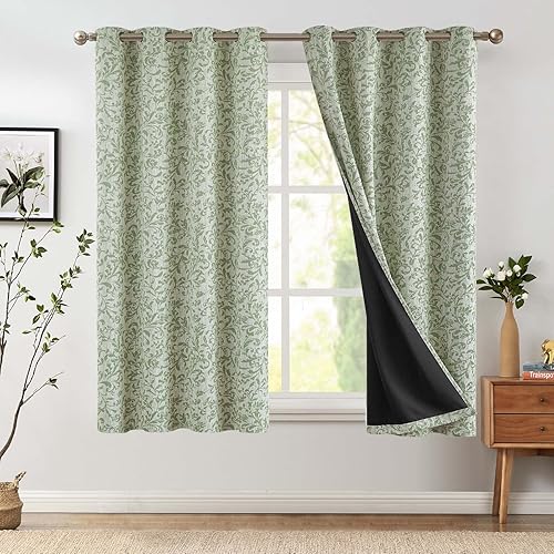 Miniatura 10 de jinchan Cortinas 100% opacas para dormitorio, cortinas azules con estampado floral de desplazamiento de 96 pulgadas de largo para sala de estar,