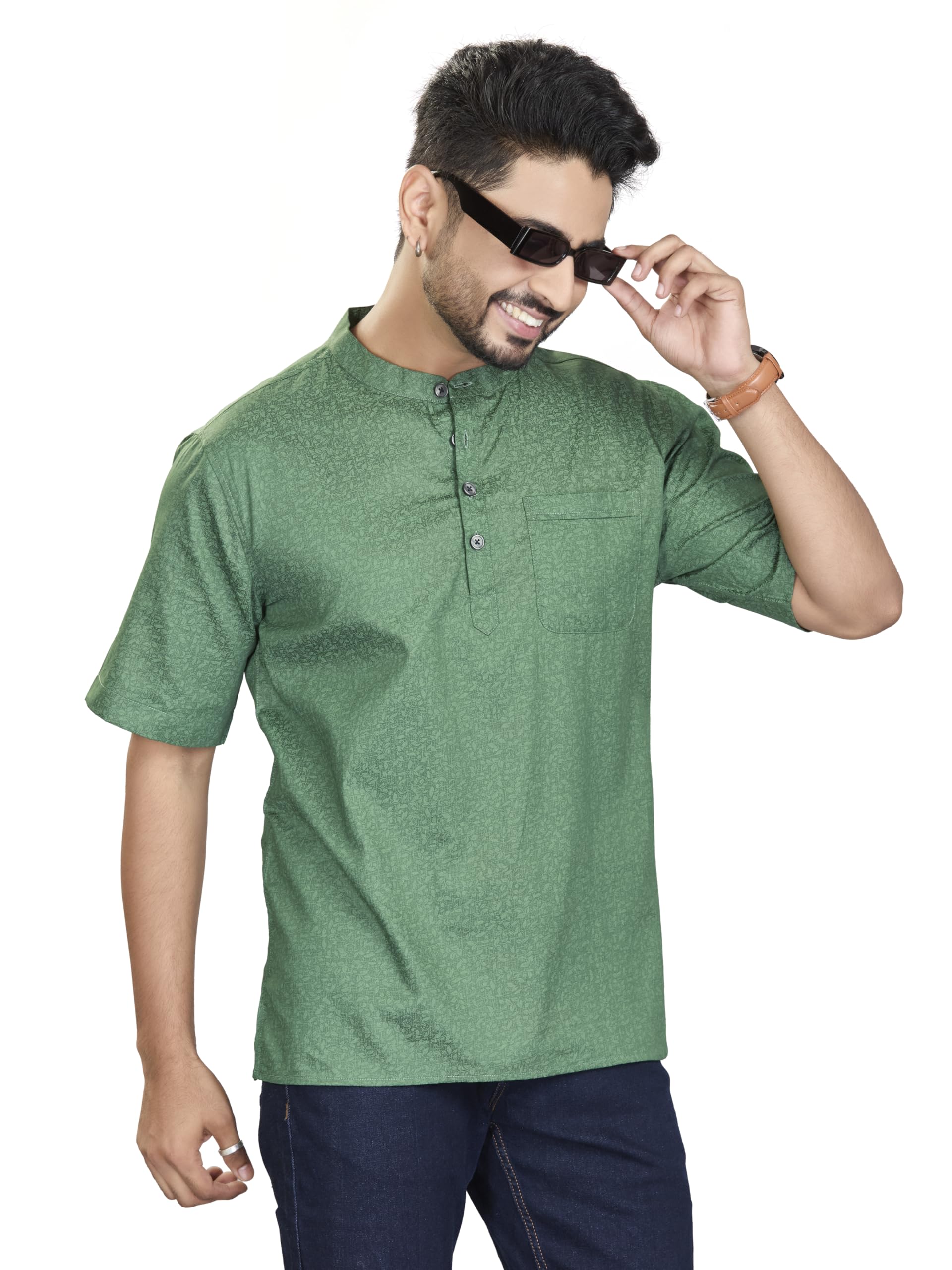 authentics Pure Cotton Premium Self Checkered Flannel Short Kurta, Half Sleeves, Regular Fit | Casual Ethnic Wear | Perfect for Any Occasion | Premium Cotton Fabric | 100% Cotton-picture-42