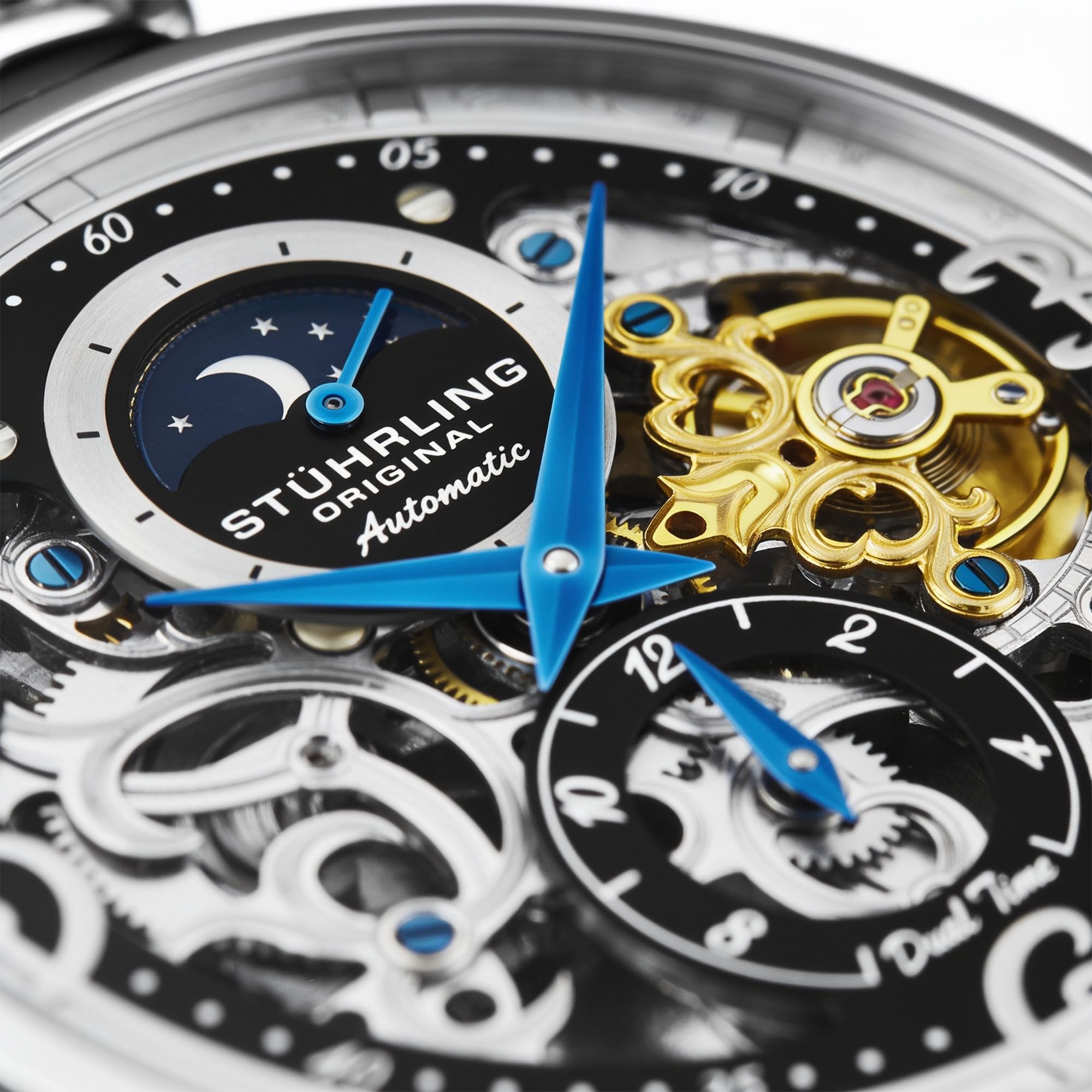 Stuhrling Original Orologio da tasca automatico da uomo, orologio da tasca a carica automatica con catena in acciaio inossidabile, sole/luna