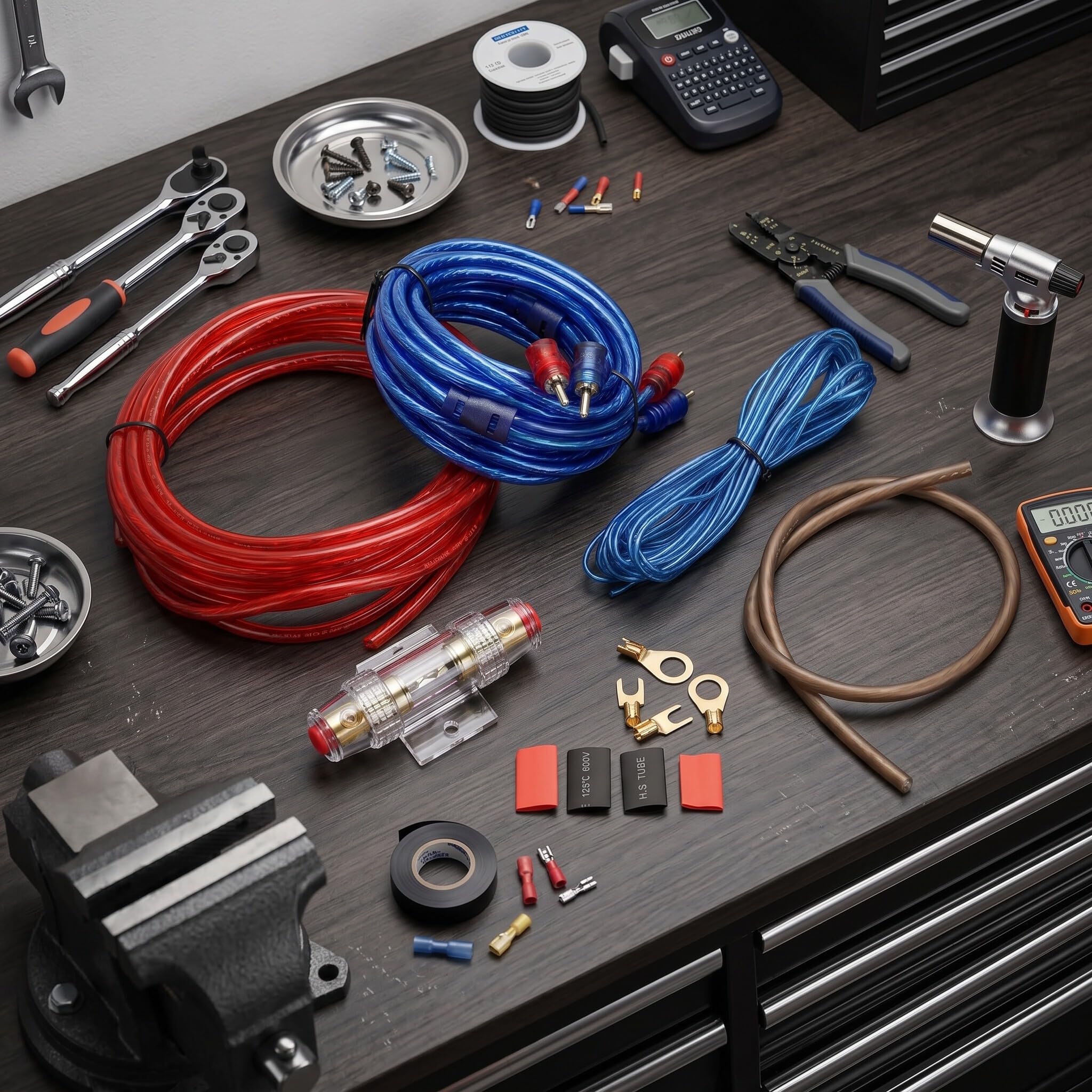 Ejoyous Kit d'installation d'amplificateur de Caisson de Basses Audio de Voiture 1200 W, Câble CCA Haute Puissance, Câblage Audio Complet de Voiture et Porte-fusible pour des Performances Maximales