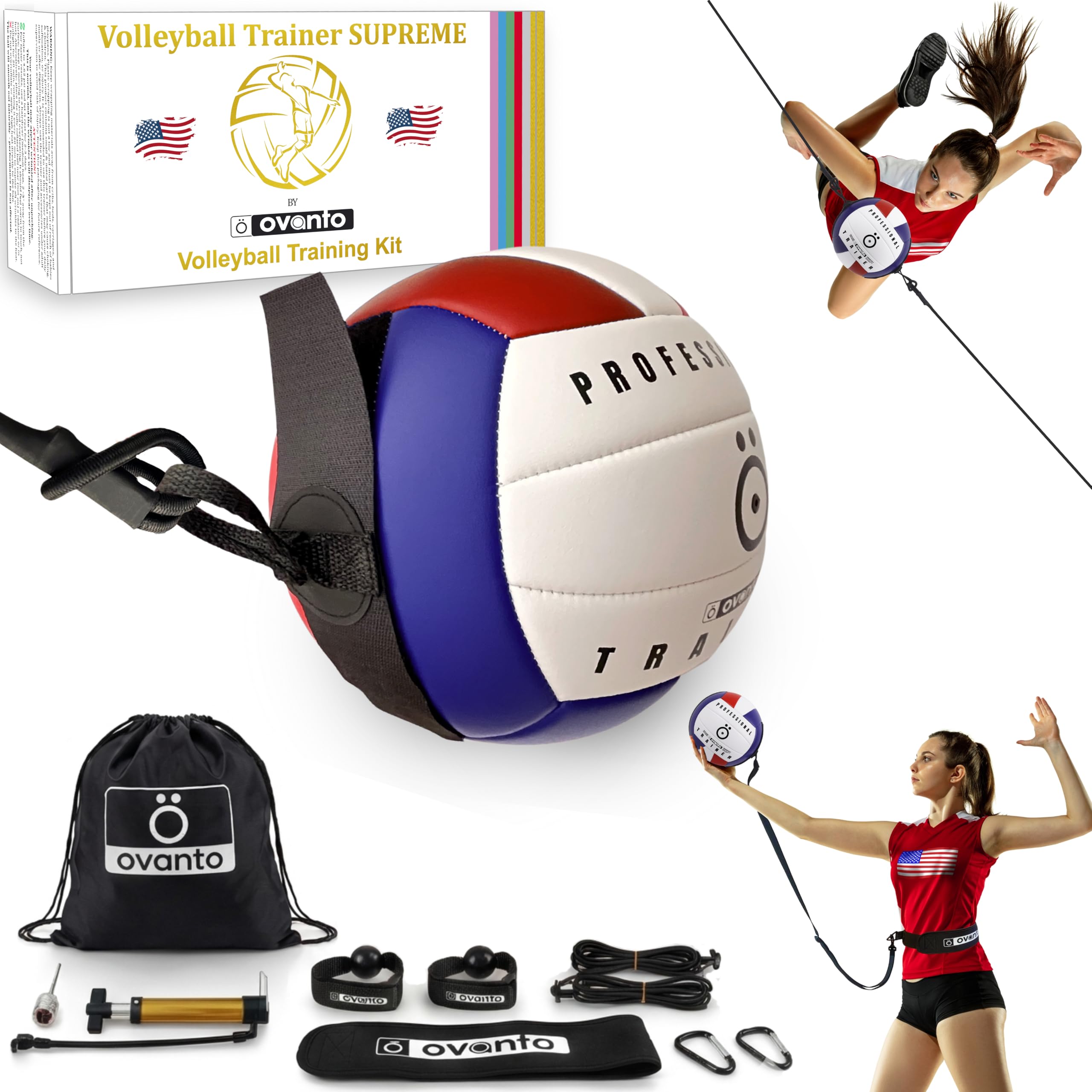 OVANTO Volleyball Training Equipment Aid – Solo Volleyball Equipment in 4 Styles to Serve, Spike, Set and Pass Like a Pro - Adjustable Volleyball