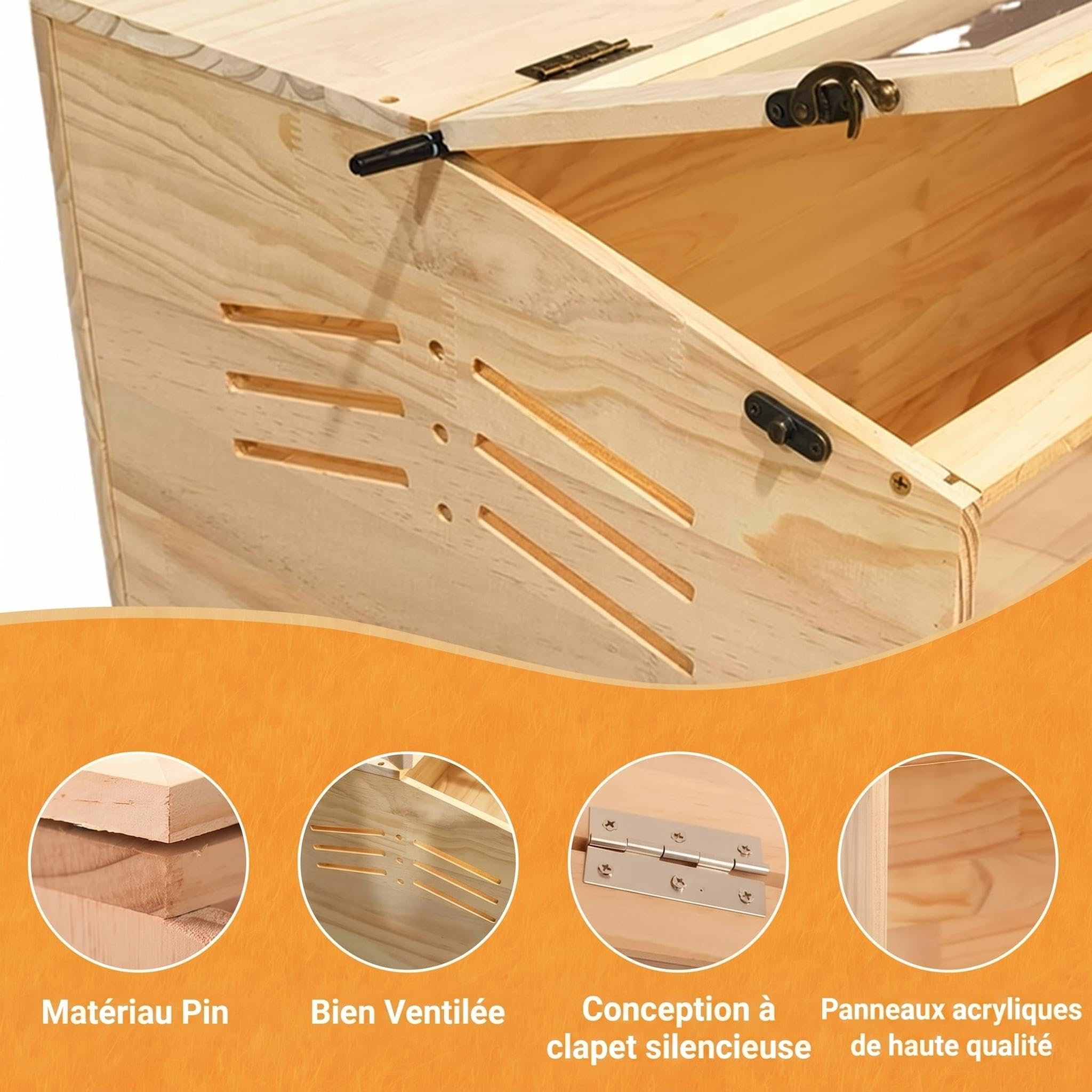 Garvee Cage en Bois 80x40x40cm spacieuse pour Petits Animaux, Toit Acrylique ouvrant, Porte Oblique, Excellente Ventilation, idéale pour Hamster syrien, Gerbille, Souris, Cochon d’Inde, Chinchilla