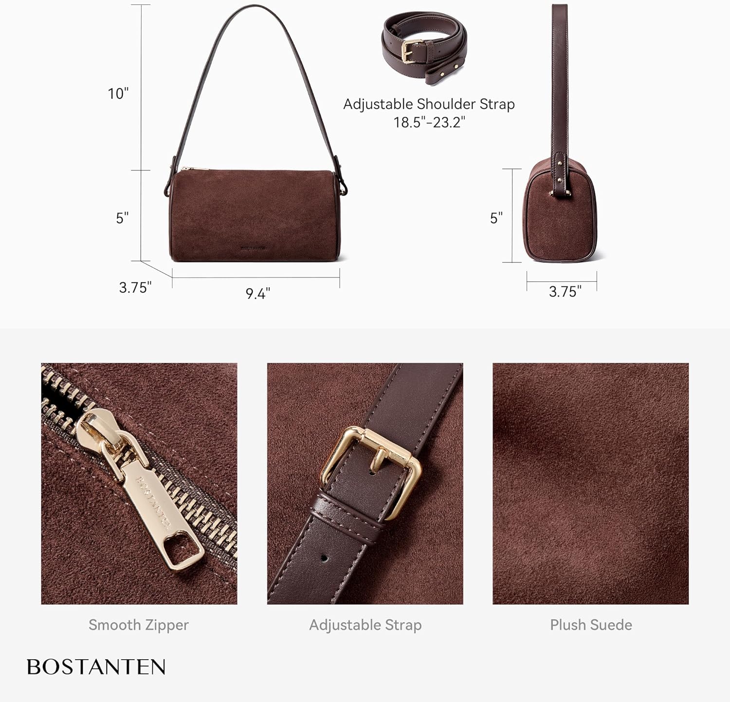 BOSTANTEN Crossbody Purses for Women Suede Leather Shoulder Purse Handbags Vintage Barrel Bag with 2 Adjustable Strap - Image 3