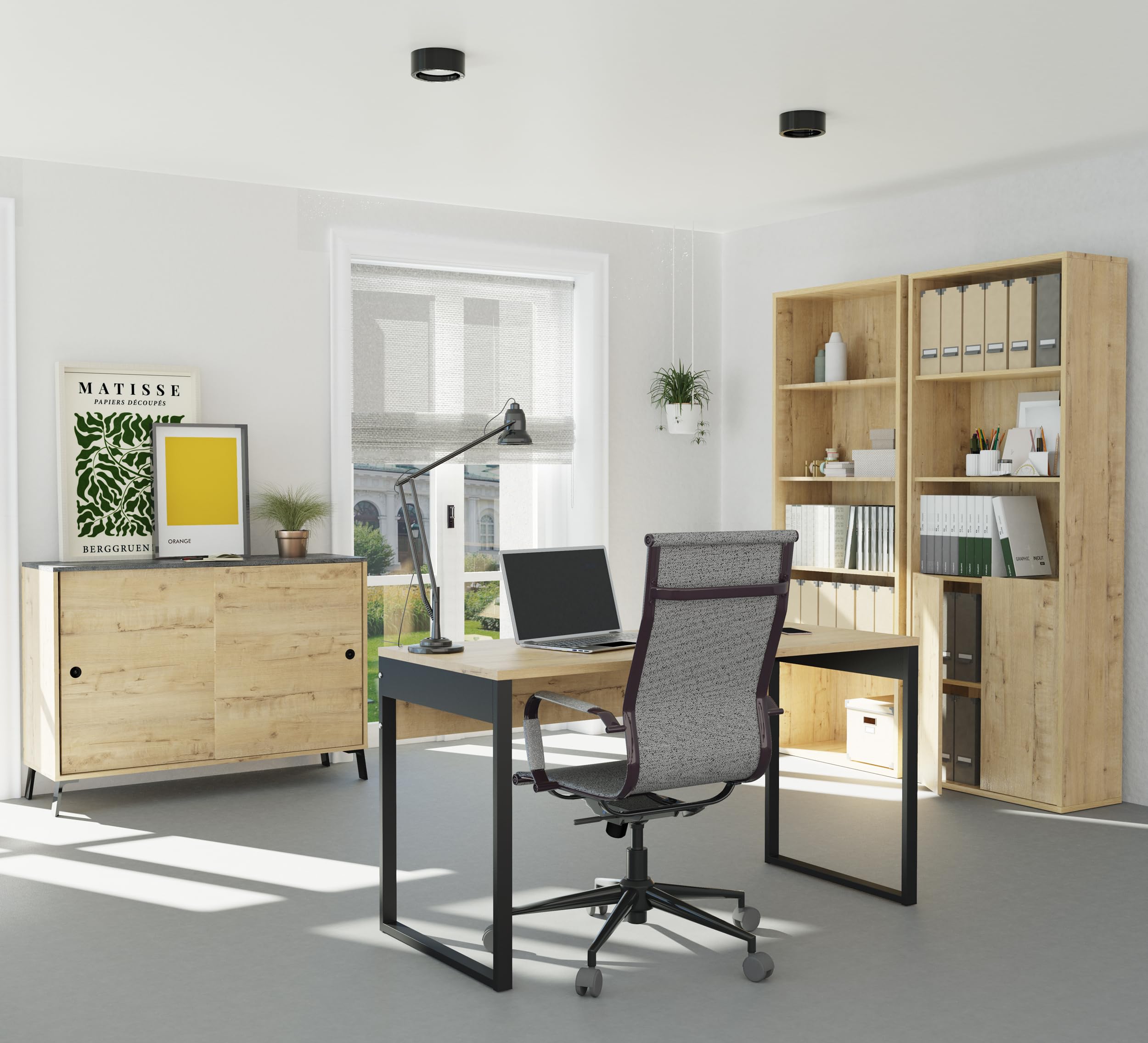 Muebles Pitarch | Librería de Oficina o Despacho,2 Puertas y 4 Estantes, Librería de Salón, Roble Gold, 196,5x75,5x33cm ,Básica, Elegante y Resistente