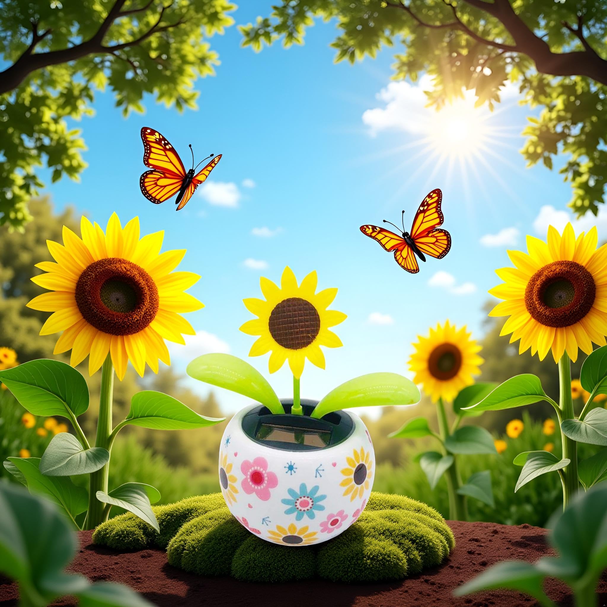 Graziosi fiori danzanti solari a forma di girasole, alimentato a energia solare, fiore oscillante a energia solare, decorazione per scrivania, kit di energia solare