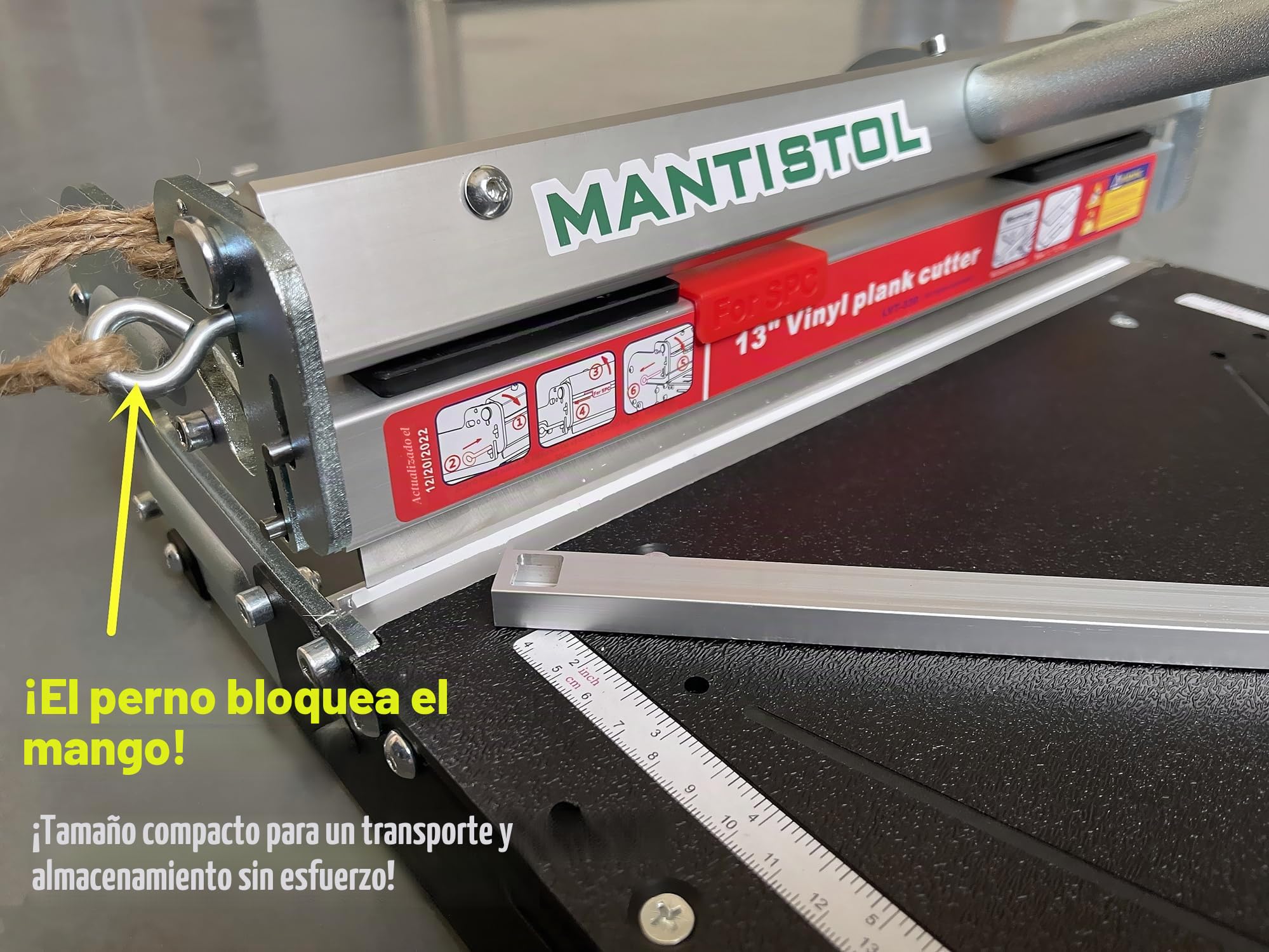 Corte de suelo de vinilo rígido Pro de 13" con hoja de repuesto de 13", ¡el doble de tiempo! Corta SPC/LVT/WPC hasta 9 mm. Cortes angulares instantáneos 15/22.5/30/45. ¡Sin medición! ¡Sin conjeturas!