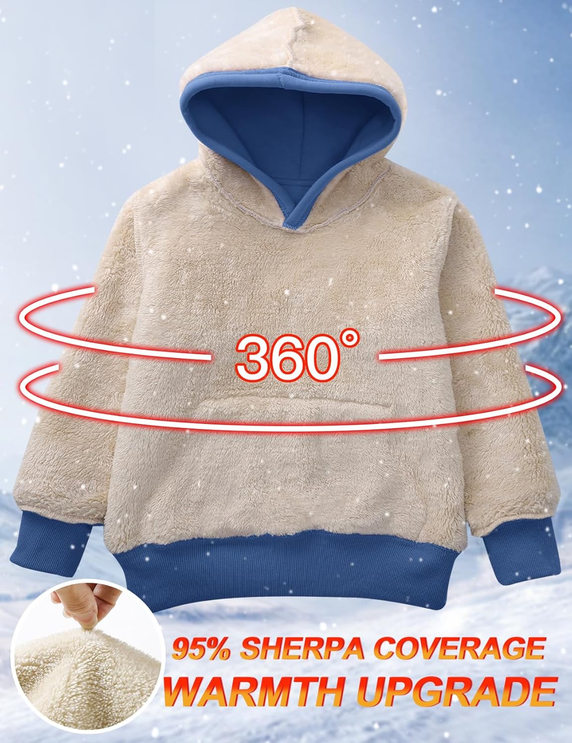 Flygo Unisex Boys Girls Fleece Lined Sherpa Hoodie Kids Warm Winter Hoodies Pullover Hooded Sweatshirt Sweater 4-13Y - Image 4