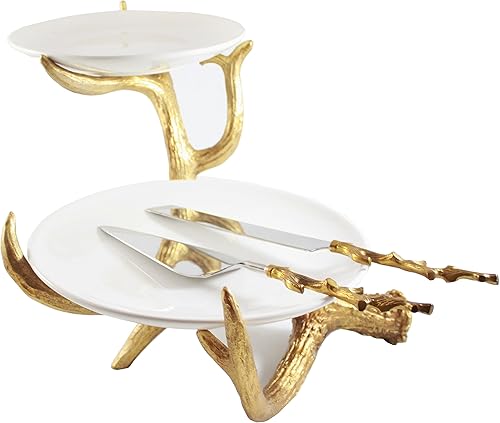 Miniatura 4 de RS Accessories LLC Juego de servidores, pasteles, pasteles, cubiertos del desierto, diseño de rama de árbol, 2 piezas de acero inoxidable 1810 con