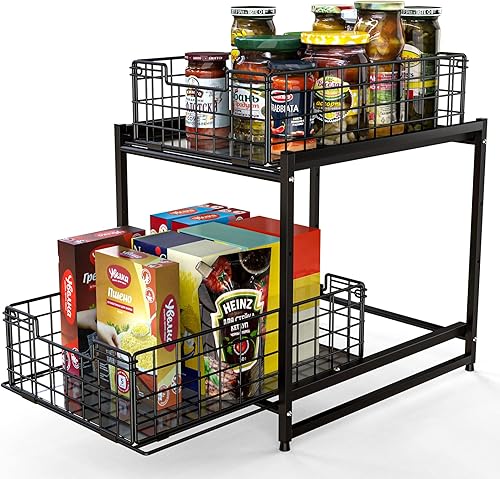 LYFINEINE - Organizador extraíble para debajo del fregadero para gabinete de cocina baño color negro