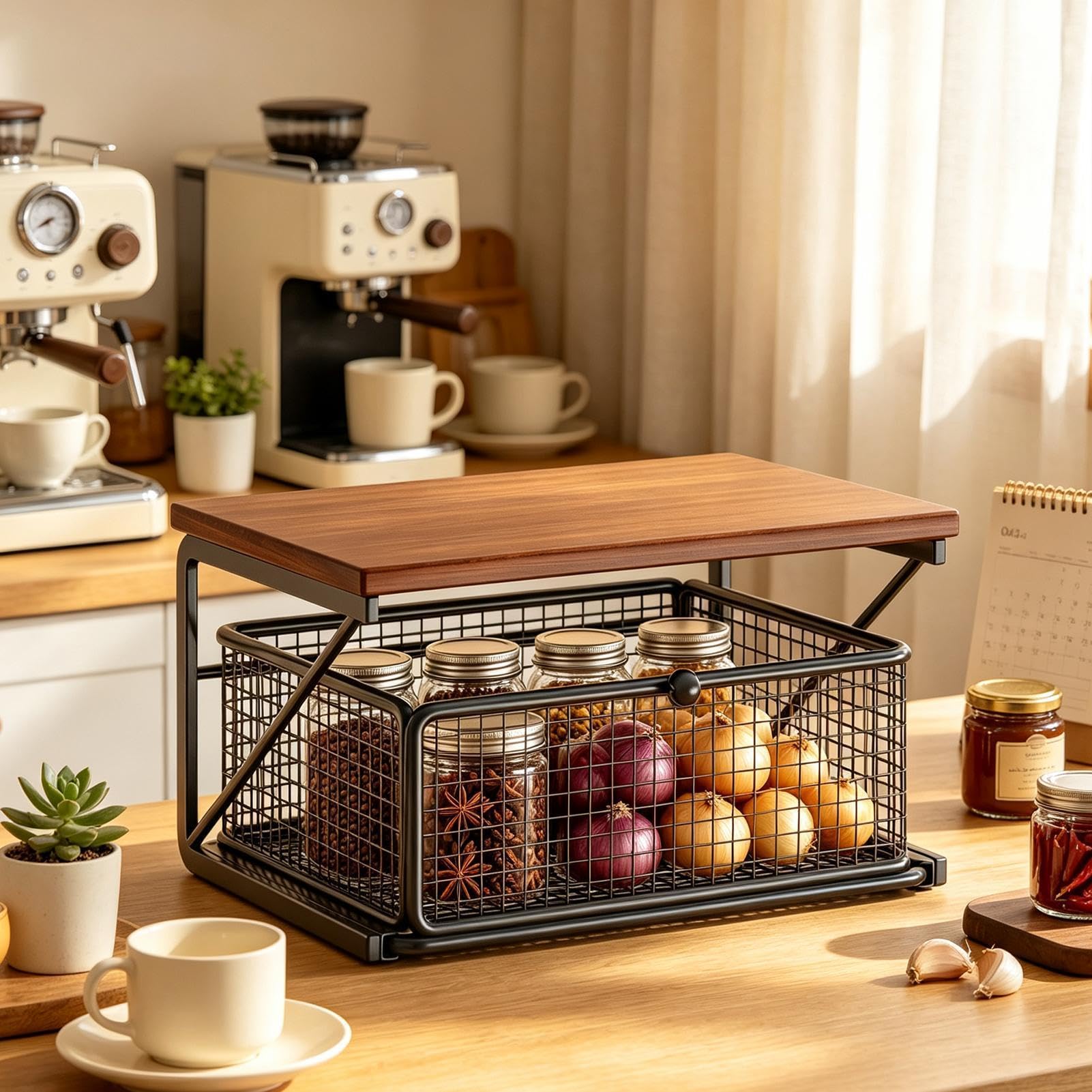 Mensola Sopra Microonde Organizer 2 Ripiani Per Stampante E Macchina Caffè | Organizer Cucina con Cassetto Per Pelle, Cancelleria, Ufficio, Bustine Tè, Spezie, Verdura E Frutta