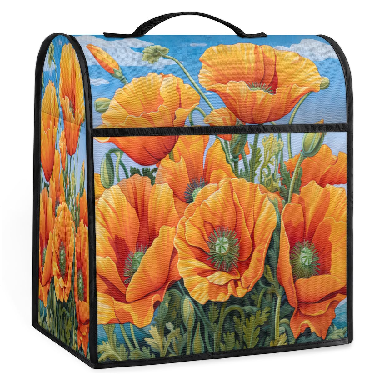 Coffee Maker Cover Vintage Poppy Flower Kitchen Appliance Covers Small Appliance Covers Blender Cover Juicer Cover Dust Covers for Kitchen Appliances with Top Handle and Pockets,Washable,C873