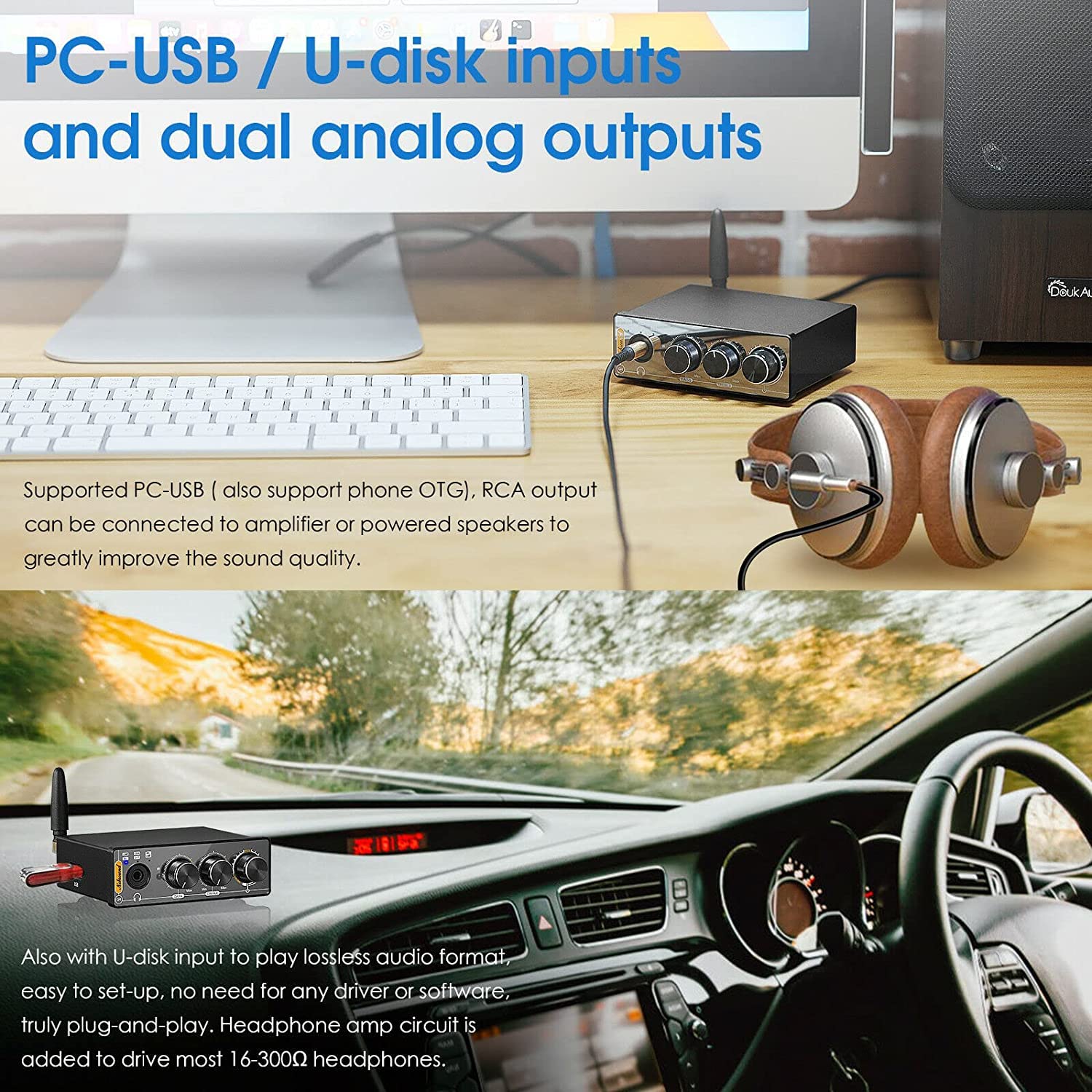 [Ultima versione] Nobsound Q4 Mini Bluetooth 5.0 Ricevitore stereo USB DAC Convertitore digitale-analogico Lettore musicale