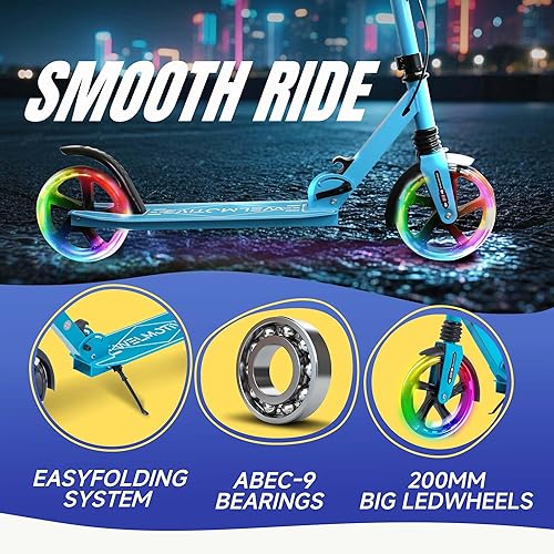 Miniatura 3 de Patinete para niños de 8+ años, adolescentes y adultos, con freno de mano delantero y freno trasero, y manillar ajustable, ruedas grandes y