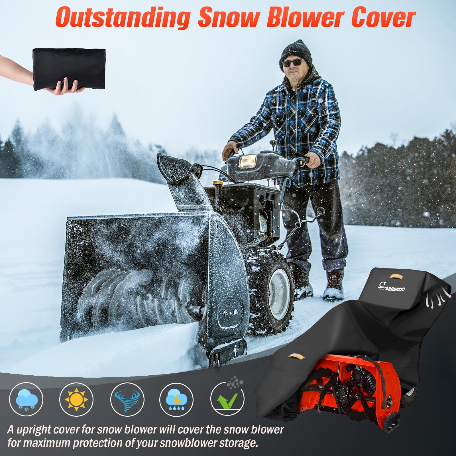 Snow Thrower Cover,Heavy Duty 420D Snow Blower Cover with Waterproof Strip,Air Vent,2 Reflective Handles,Windproof Buckle,Universal Protective Snow Blower Accessories for Two Stage Snow Thrower - Image 4