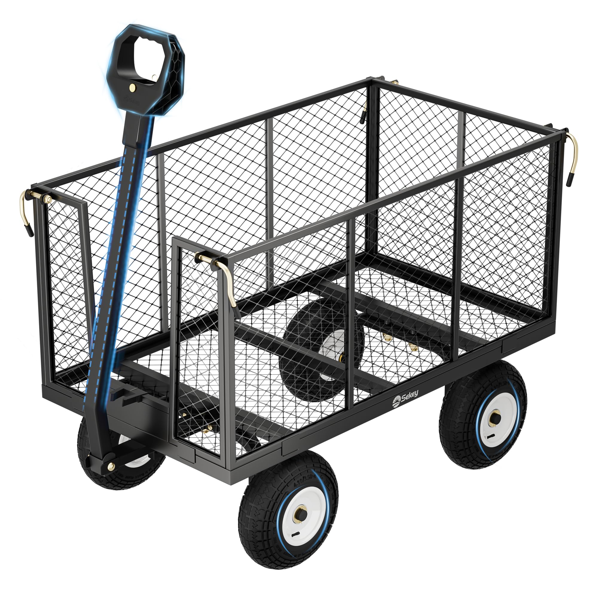 Sekey Bollerwagen Gartenwagen 550KG Belastbar, Transportwagen Transportkarre Gerätewagen mit Patentiertem Handgriff, Vollgummi-Luftreifen, Serie Titan, 200L, Grau