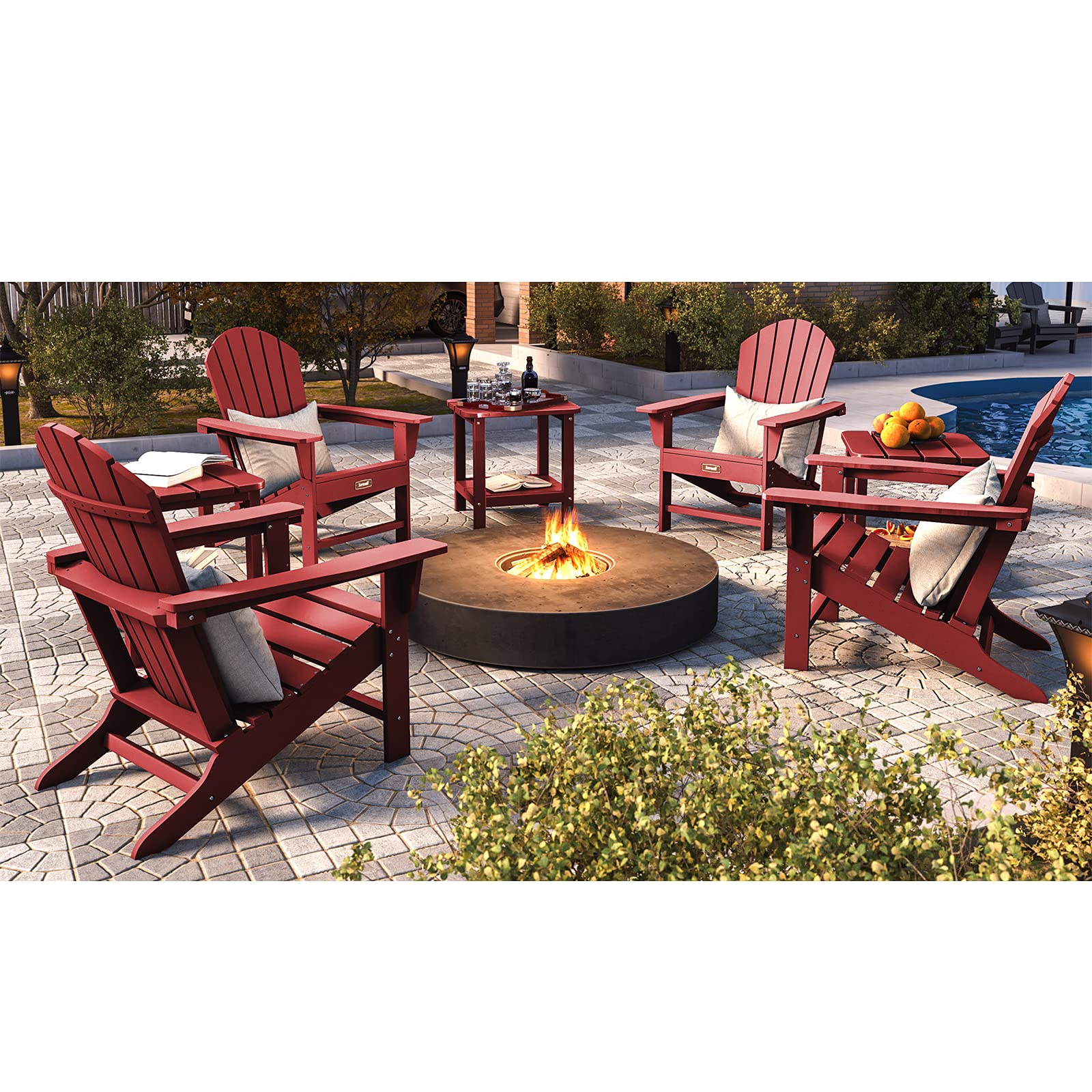 SERWALL Adirondack Chair | Adult-Size, Weather Resistant for Patio Deck Garden, Backyard & Lawn Furniture | Easy Maintenance & Classic Adirondack Chair Design (Red)
