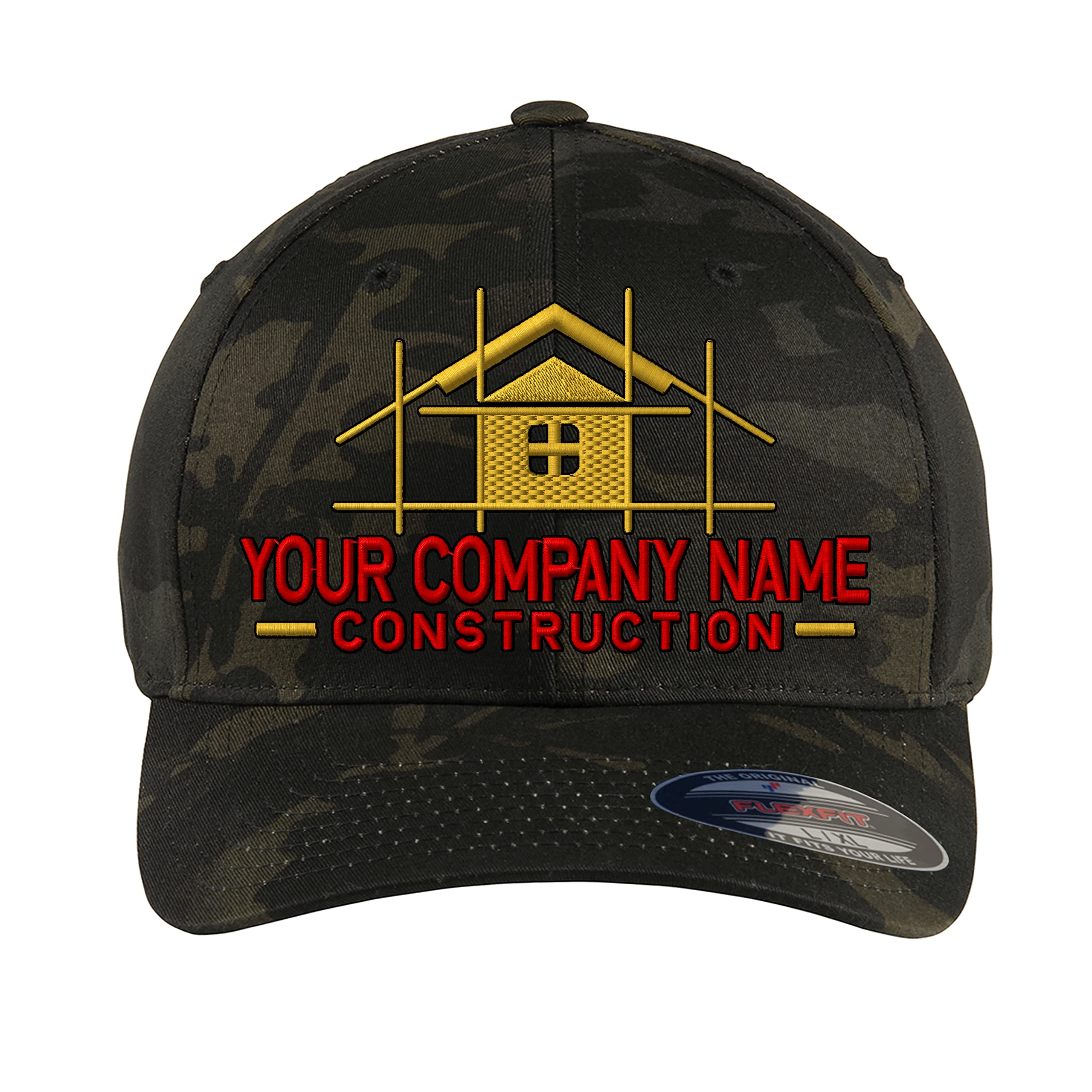 Custom Embroidered Construction Company Flex Fitted Baseball hat - Your Construction Company Logo Embroidered hat