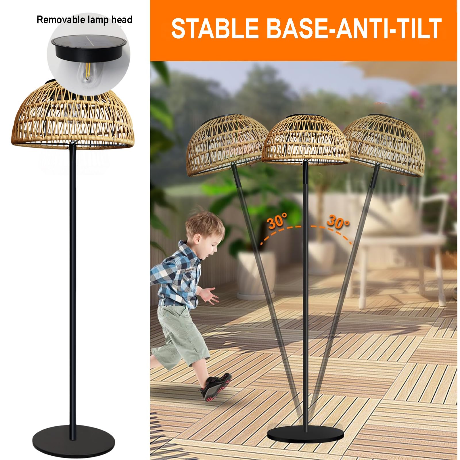 Lámpara solar de pie para exteriores, inalámbrica, patio, terraza, jardín, impermeable, postes de metal, carga solar, USB