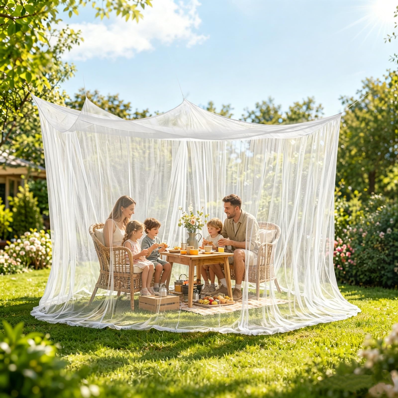 Moustiquaire d'extérieur - 300 x 300 x 250 cm - Protection contre les insectes - Pour tonnelle et camping - Blanc