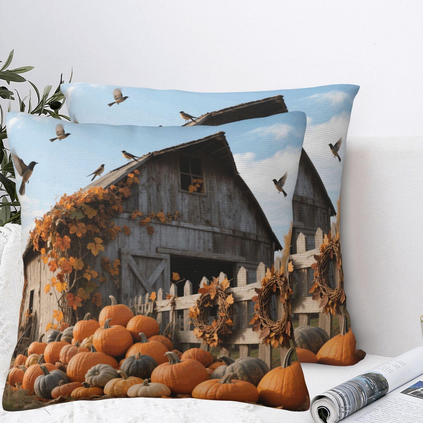 LMNGH Fall Thanksgiving Pumpkin Plush Throw Pillow Covers 24"X24",Soft Cozy Couch Cushion Covers Decorative Pillow Cases for Holiday Home Bedroom Sofa Decors