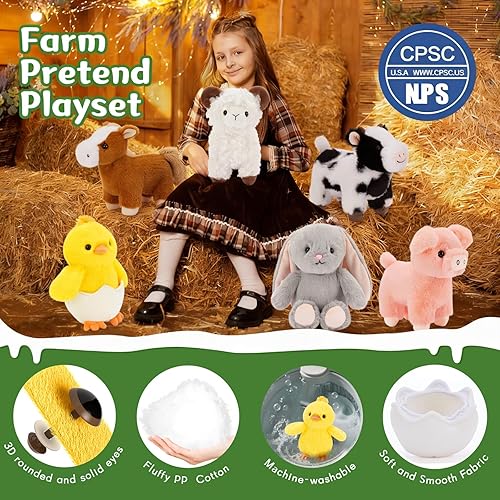 Miniatura 4 de MaoGoLan Juego de 6 peluches de animales de granja a granel de 10 pulgadas para niños, niñas, decoración de fiestas, centros de mesa y juego de