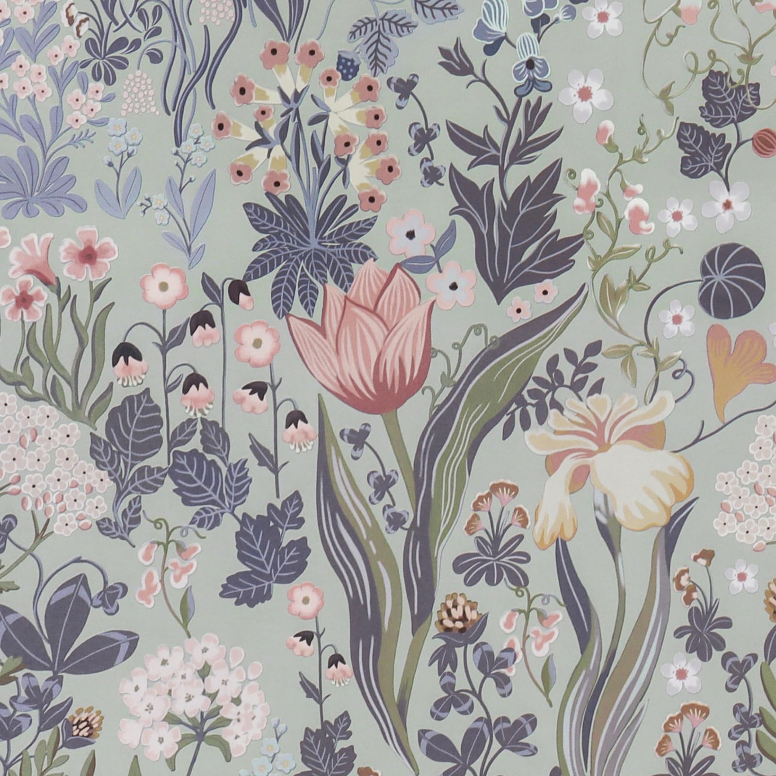 LiKiLiKi Selbstklebende Tapete Blau und Lila Blumentapete Vintage Wandfolie 44x1000cm Blüten Blätter Klebefolie Möbel Abwaschbar und Wasserdicht Möbelfolie für Schlafzimmer Wohnzimmer Schränke