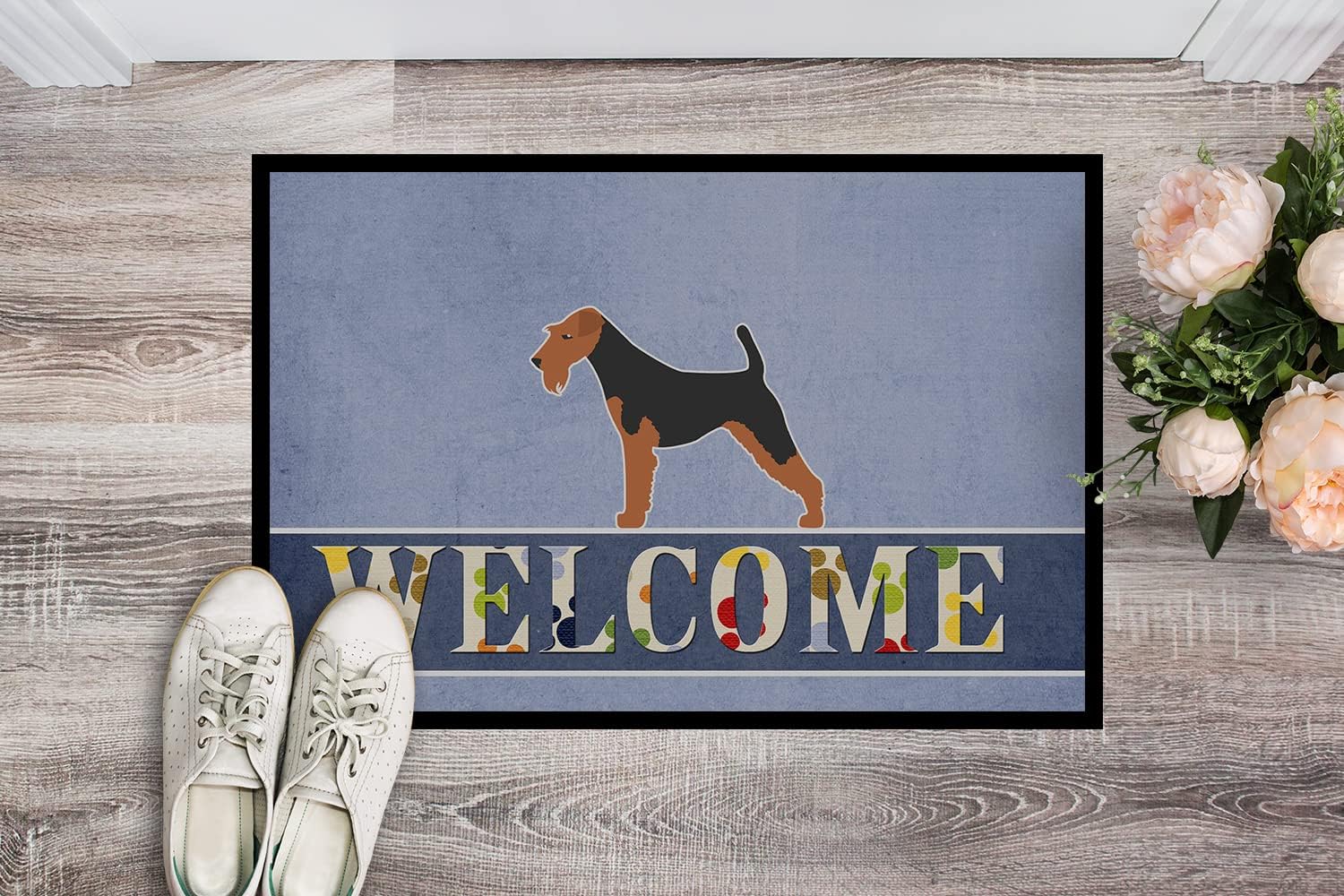 Caroline's Treasures BB5489MAT Welsh Terrier Welcome Doormat 18x27 Front Door Mat Indoor Outdoor Rugs for Entryway, Non Slip Washable Low Pile, 18H X 27W