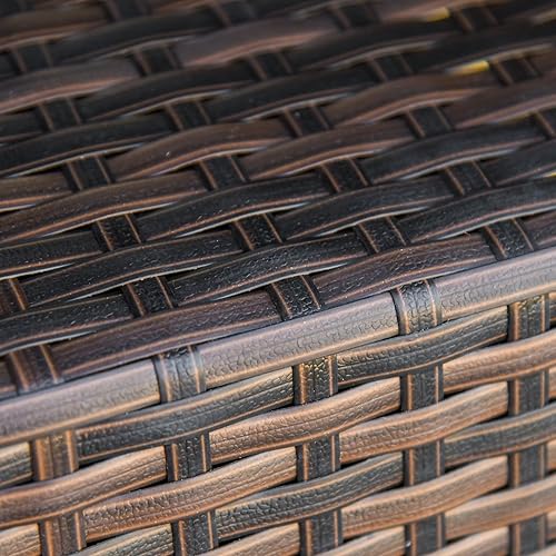 Miniatura 8 de Outsunny Mesa auxiliar para exteriores con agujero para paraguas, mesa auxiliar de mimbre de ratán de 2 niveles con estante de almacenamiento, todo