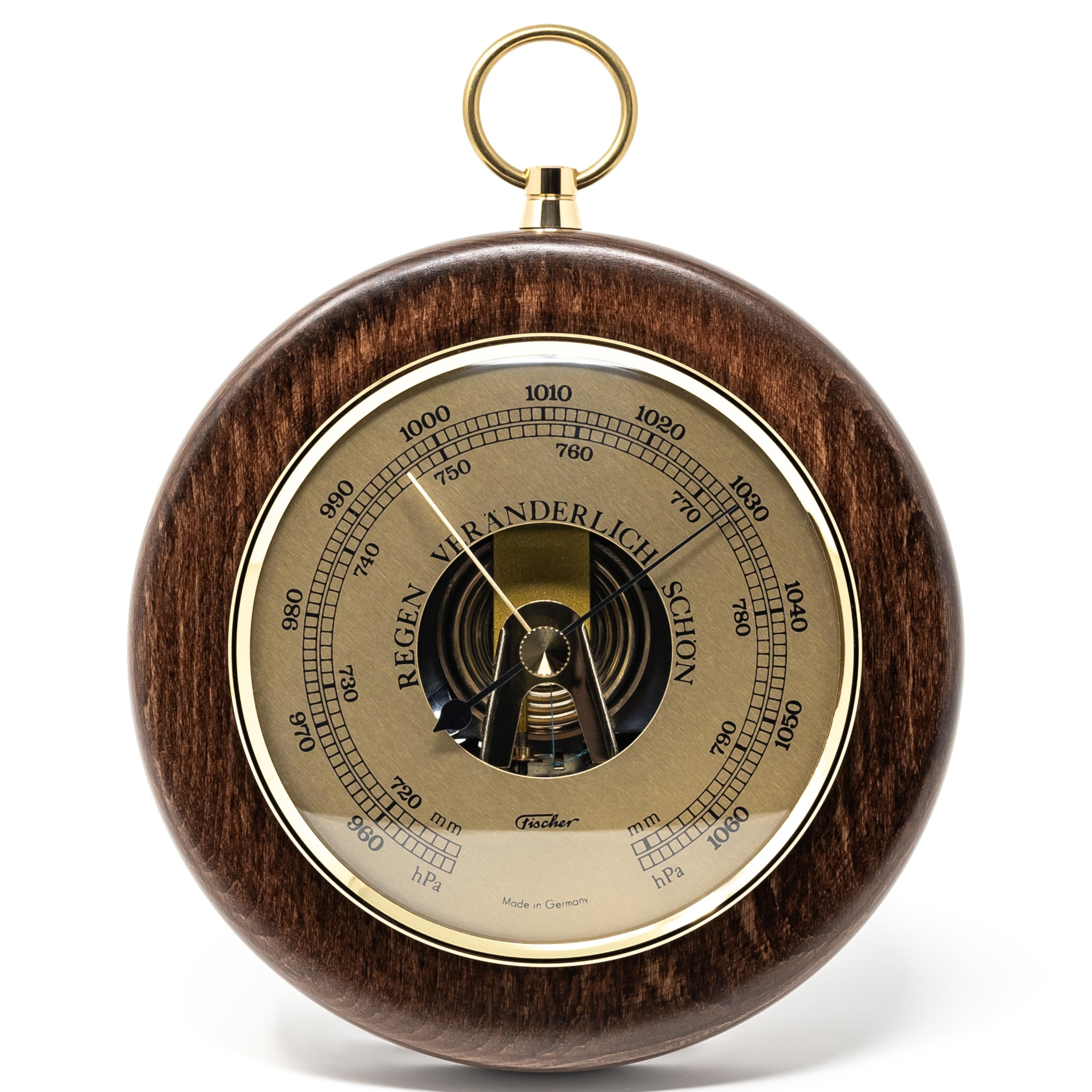 Fischer 1366R-12 Barometer - 140 mm Druckmessgerät mit Echtholz-Gehäuse nussbaumfarben gebeizt - Made in Germany