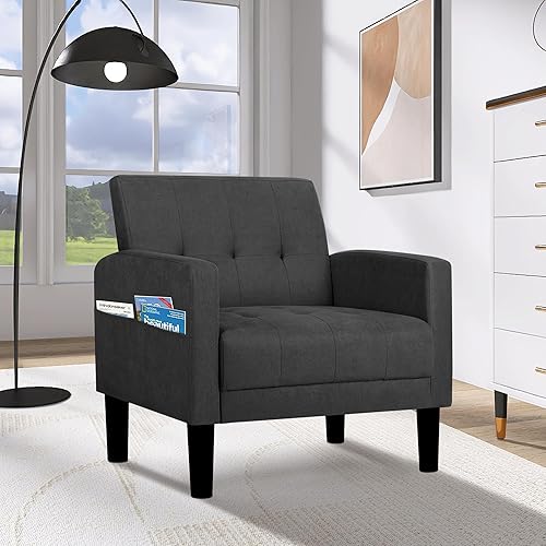 Miniatura 40 de TYBOATLE Juego de 2 sillas decorativas para sala de estar, acogedoras sillas decorativas negras copetudas modernas de mediados de siglo con brazos