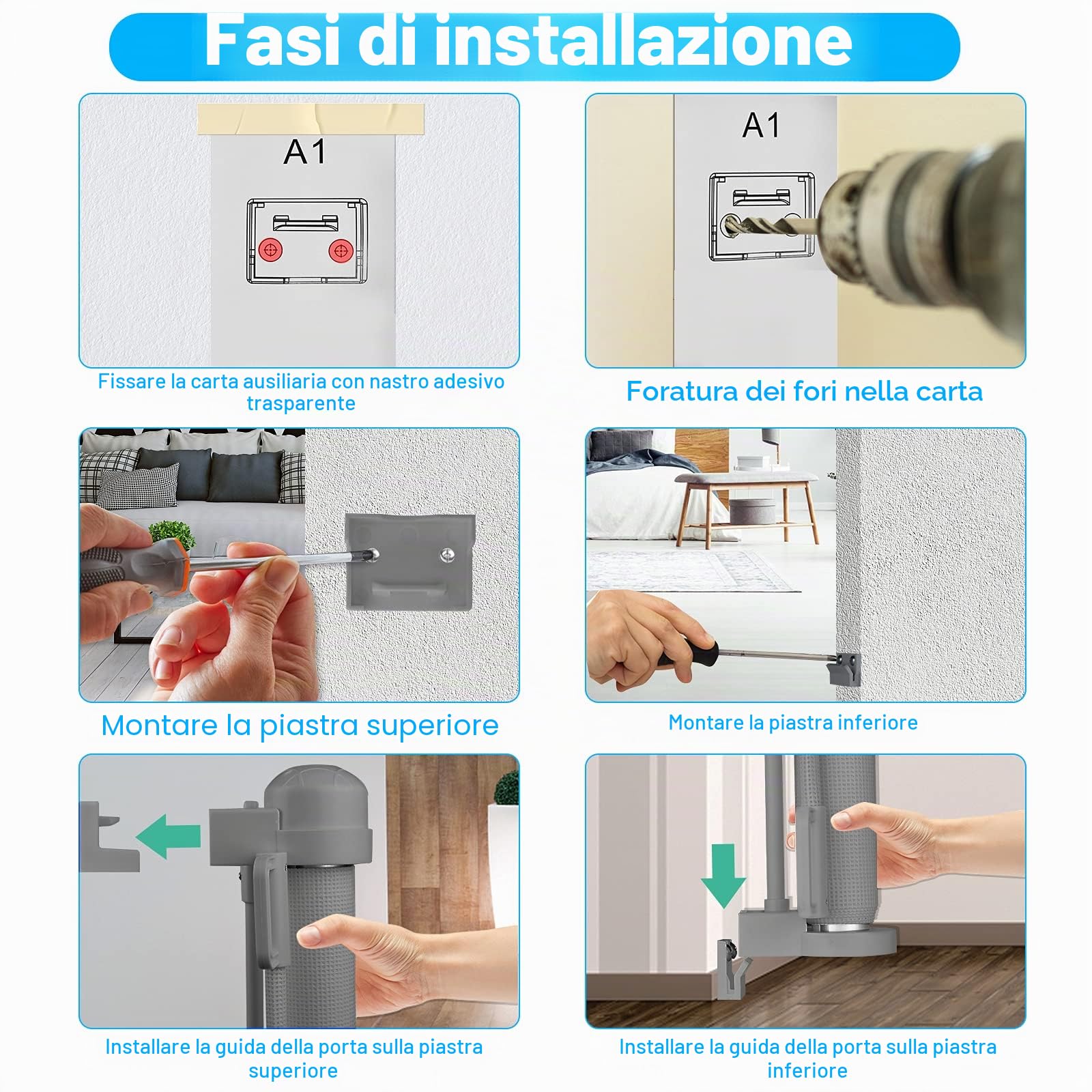 LARS360 - Cancelletto per bambini e animali domestici, estraibile, 0-150 cm, protezione per porte o scale, divisorio di sicurezza per interni ed esterni (grigio)