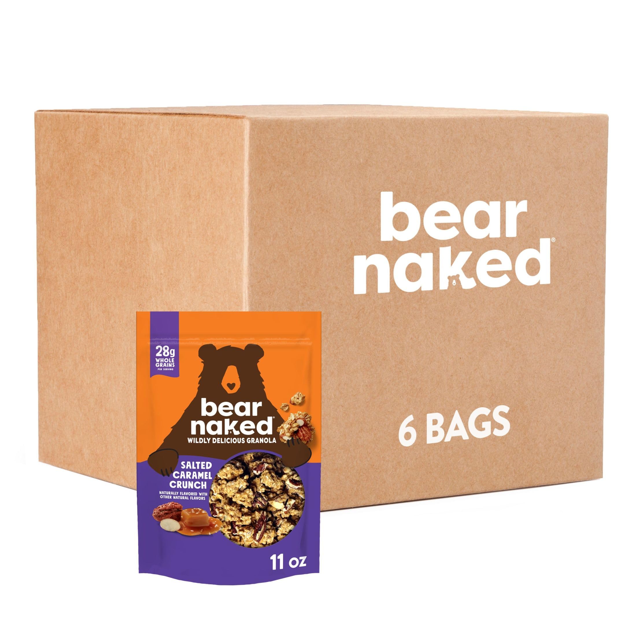Bear Naked Granola Cereal, Whole Grain Granola, On-the-Go Snacks, Salted Caramel Crunch (6 Bags)