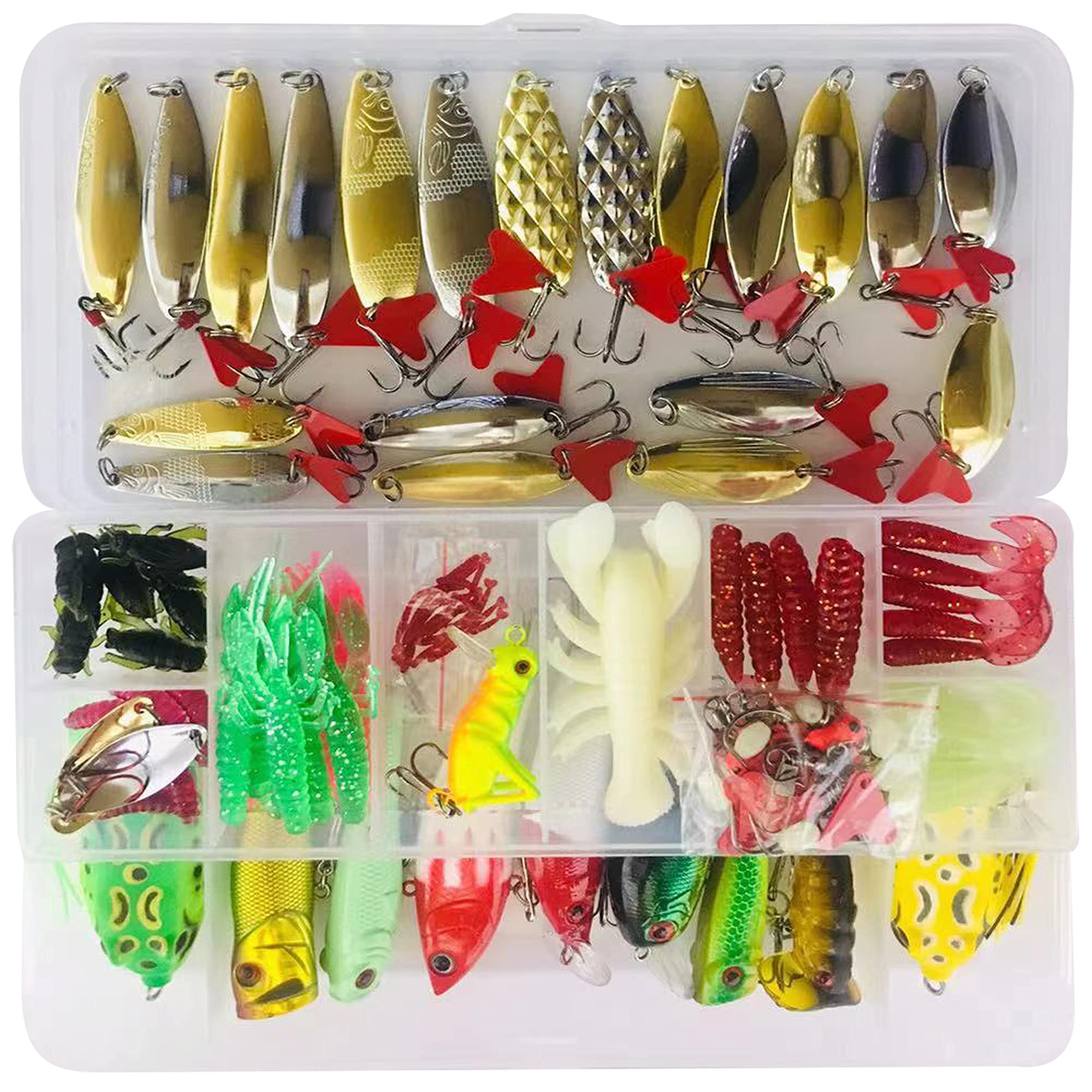 Bluenet279pcs Fishing Lure Set Including Plastic Soft Lures Frog Lures Soft Fishing Lure Hard Metal Lure VIB Rattle Crank Popper Minnow Pencil Metal Jig Hook for Trout Bass Salmon