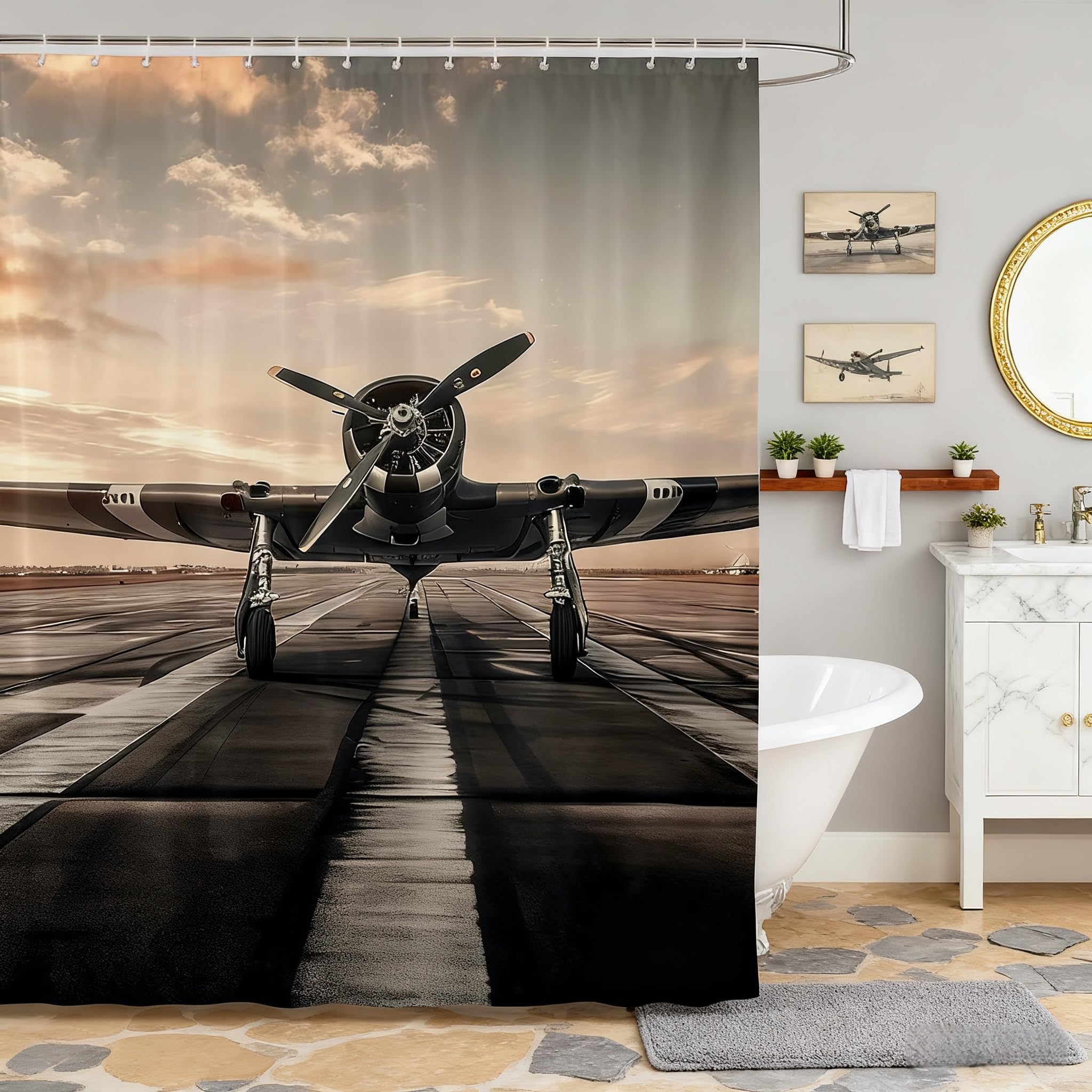 Rideau de douche avion imperméable en polyester gris 183x213 cm