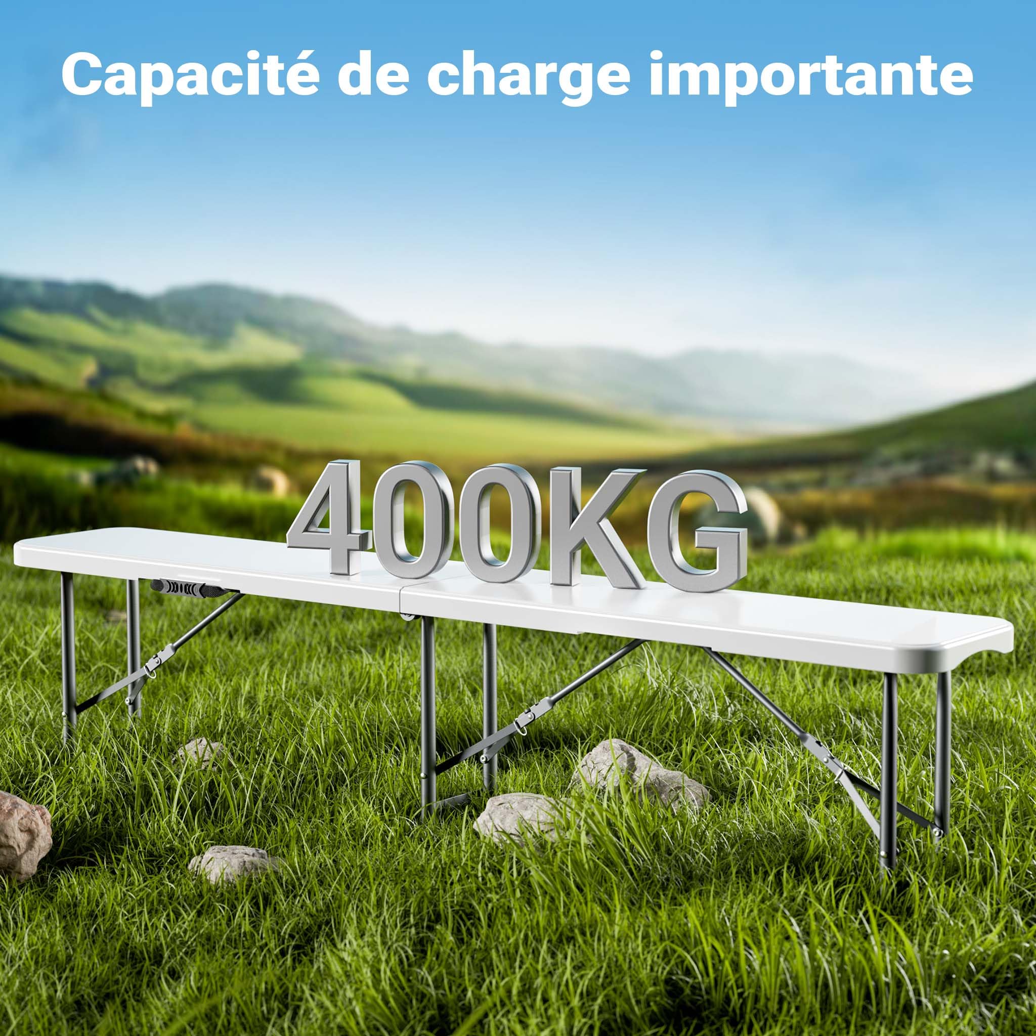 WilTec Banc de Camping Pliant, 1800 x 300 x 430 mm, 3 Places, en Acier et PE-HD, Banc léger pour Jardin extérieur Fête BBQ Barbecue Pique-Nique