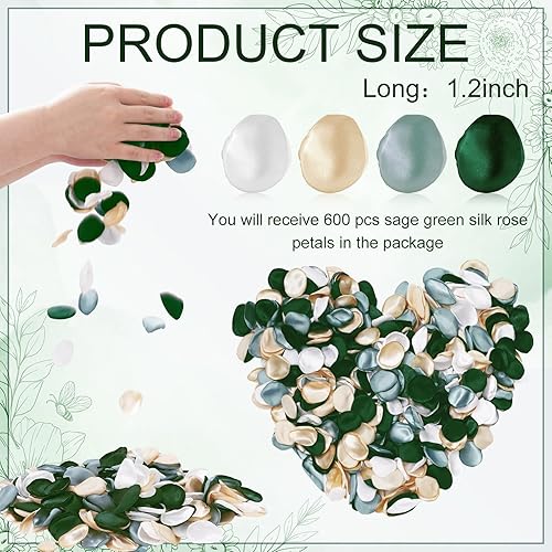 Miniatura 2 de 600 pétalos de rosa de seda, pétalos de flores artificiales de champán verde vintage, pétalos de flores artificiales para el día de San Valentín,