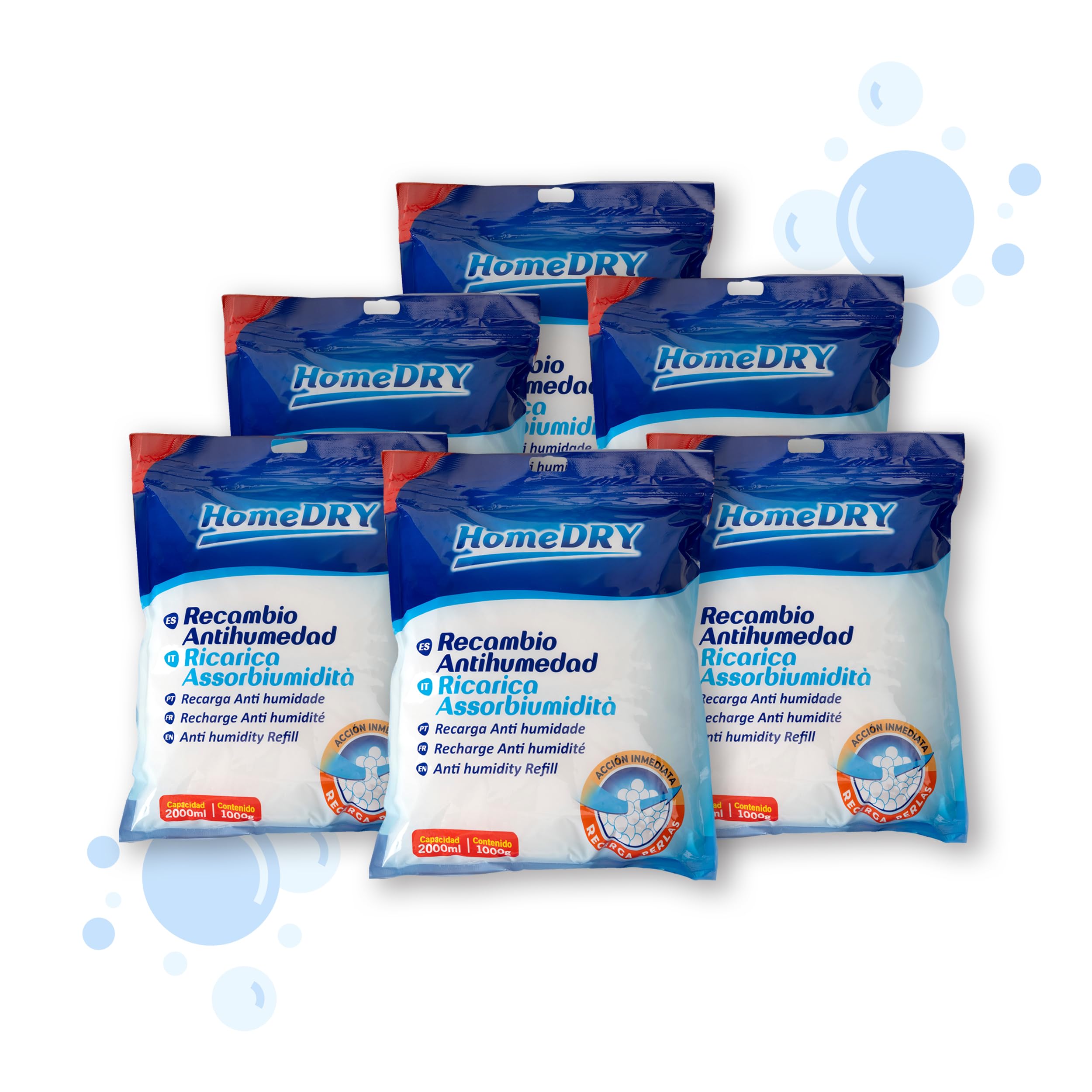 Pack de 6 Recambios Antihumedad de 1000g para Deshumificado, Eliminador de Condensación - Elimina Malos Olores, Antimoho para Armarios, Cajones, Habitaciones
