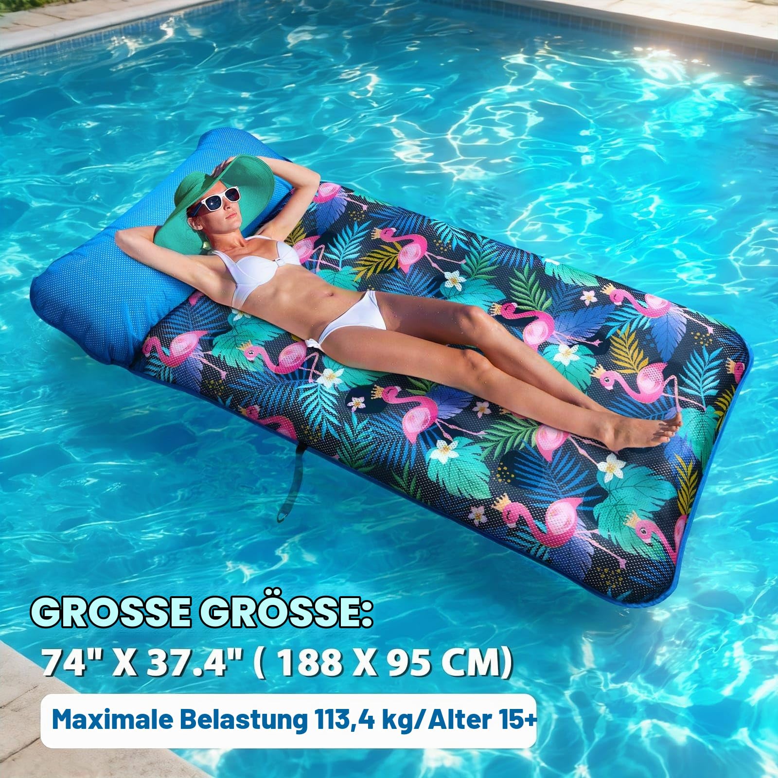 WERNNSAI Luftmatratze Pool- Luftmatratze Wasser Hängematte für Erwachsene | Luftmatratze für Sommer, Schwimmbad & Poolparty, 188 × 95 cm, Flamingos