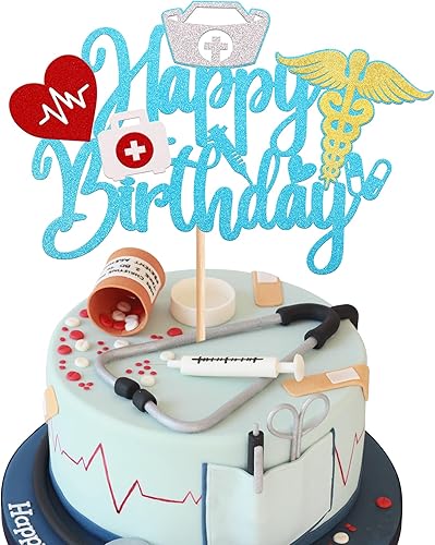Rsstarxi 1 paquete de decoración de pastel de cumpleaños para enfermera, purpurina negra, decoración de pastel de cumpleaños para médicos, médicos,