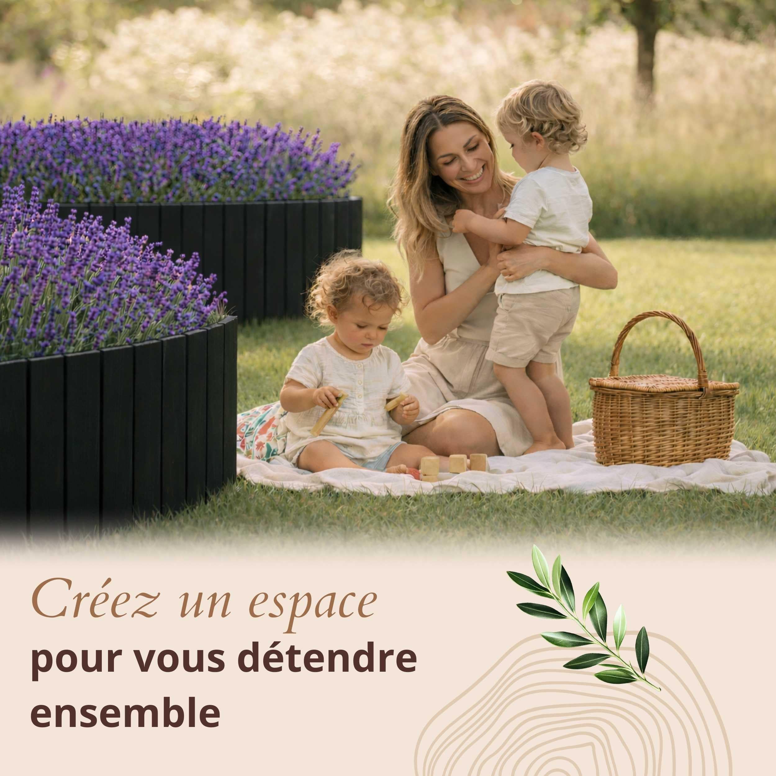 Floranica Bordure de Jardin en Bois Flexible 40 x 200 cm Noir avec piquets, idéale pour délimiter pelouse et massifs de Fleurs