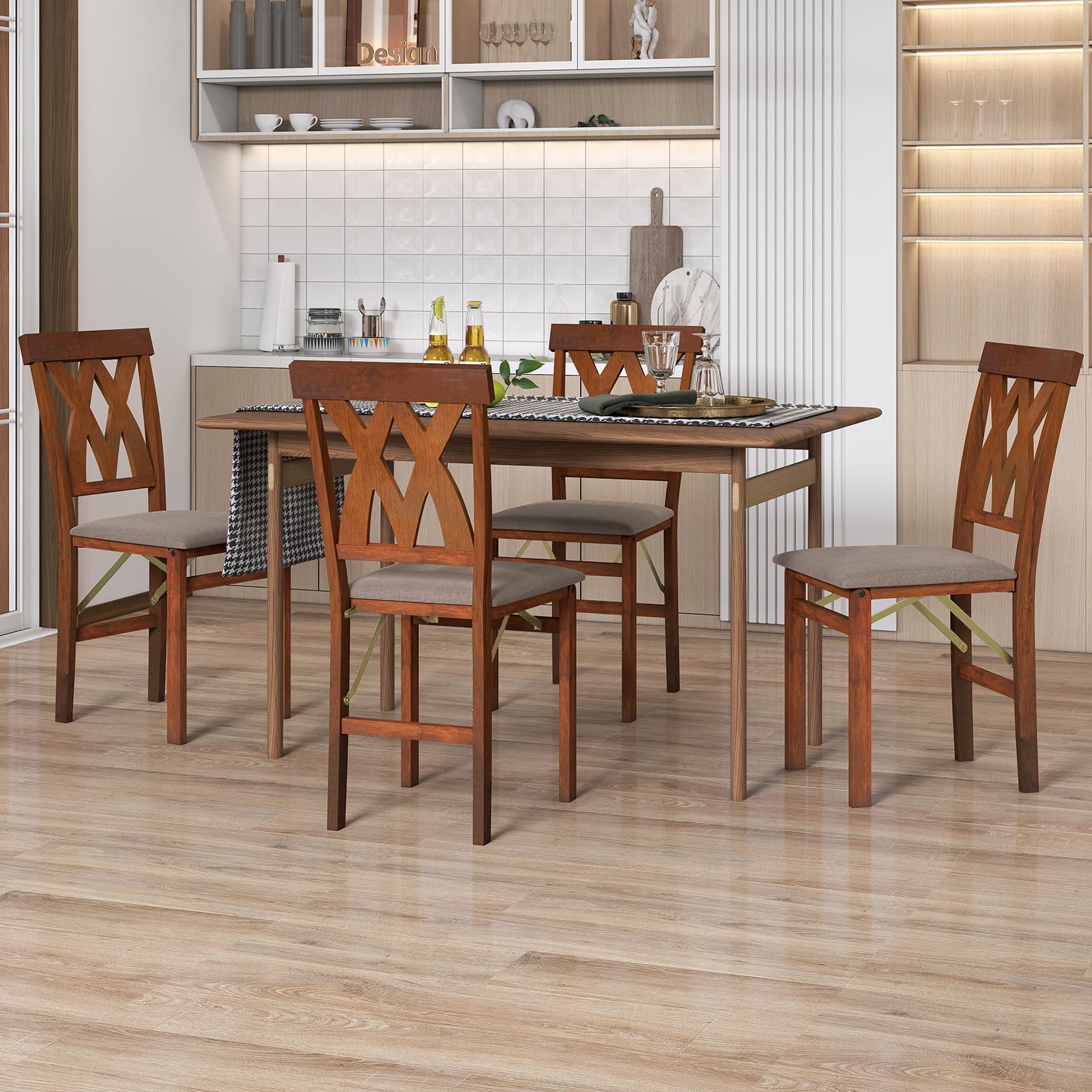 GIANTEX Juego de 2 Sillas de Comedor Plegables, Sillas de Cocina con Estructura de Madera de Caucho y Asiento Acolchado, 41x53x91cm, Carga hasta 150 kg, Ahorra Espacio (Marrón)